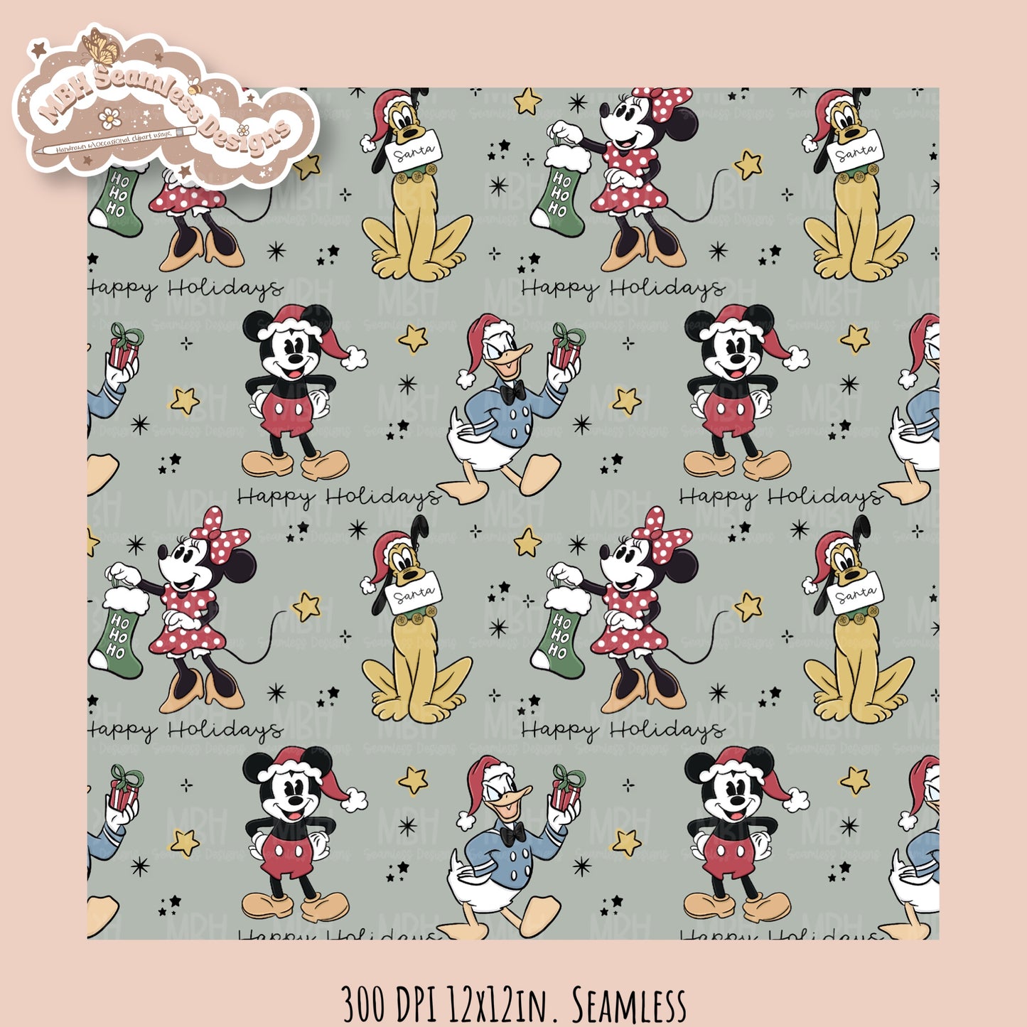 Christmas Mouse & Friends  Seamless Pattern // PNG //MULTIPLE COLORWAYS