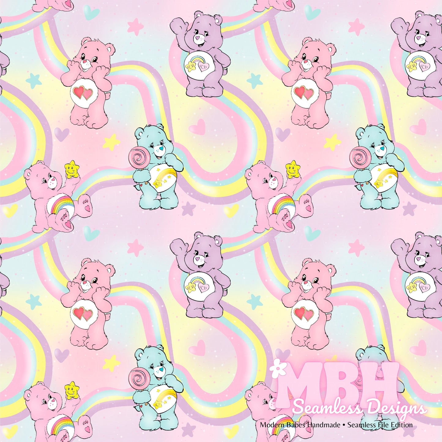 CUSTOM Pastel Care Bears // COORD Seamless Pattern