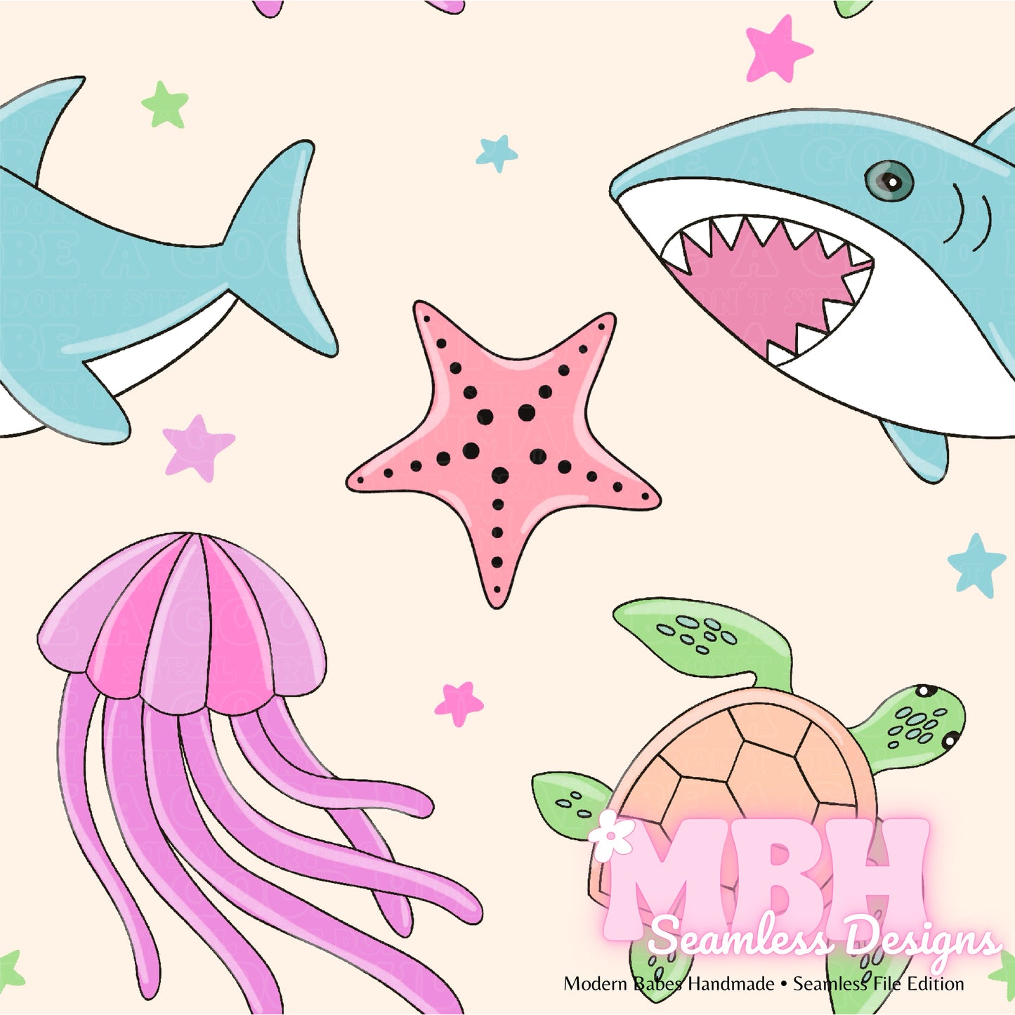 Boho Ocean Life Seamless Pattern MULTIPLE COLORWAYS