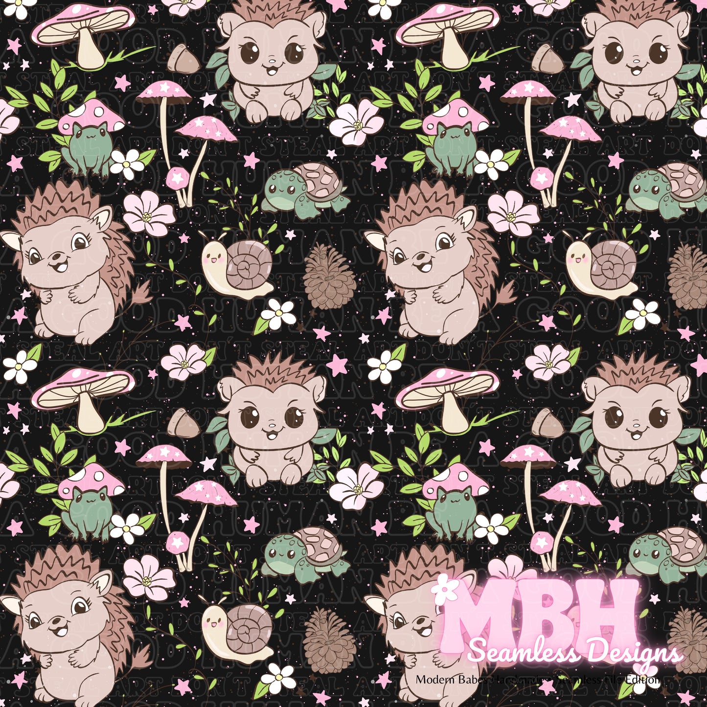 Cottagecore Hedgehogs Assorted Colorways Seamless Pattern