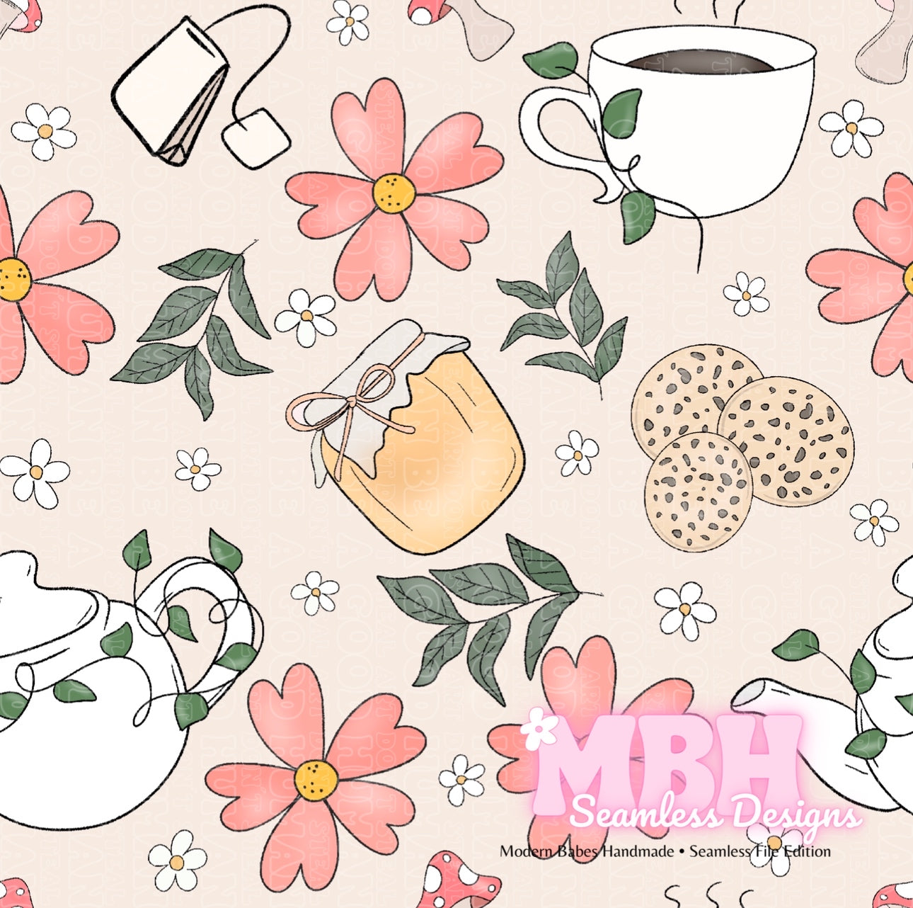 Boho Floral Tea Seamless Pattern
