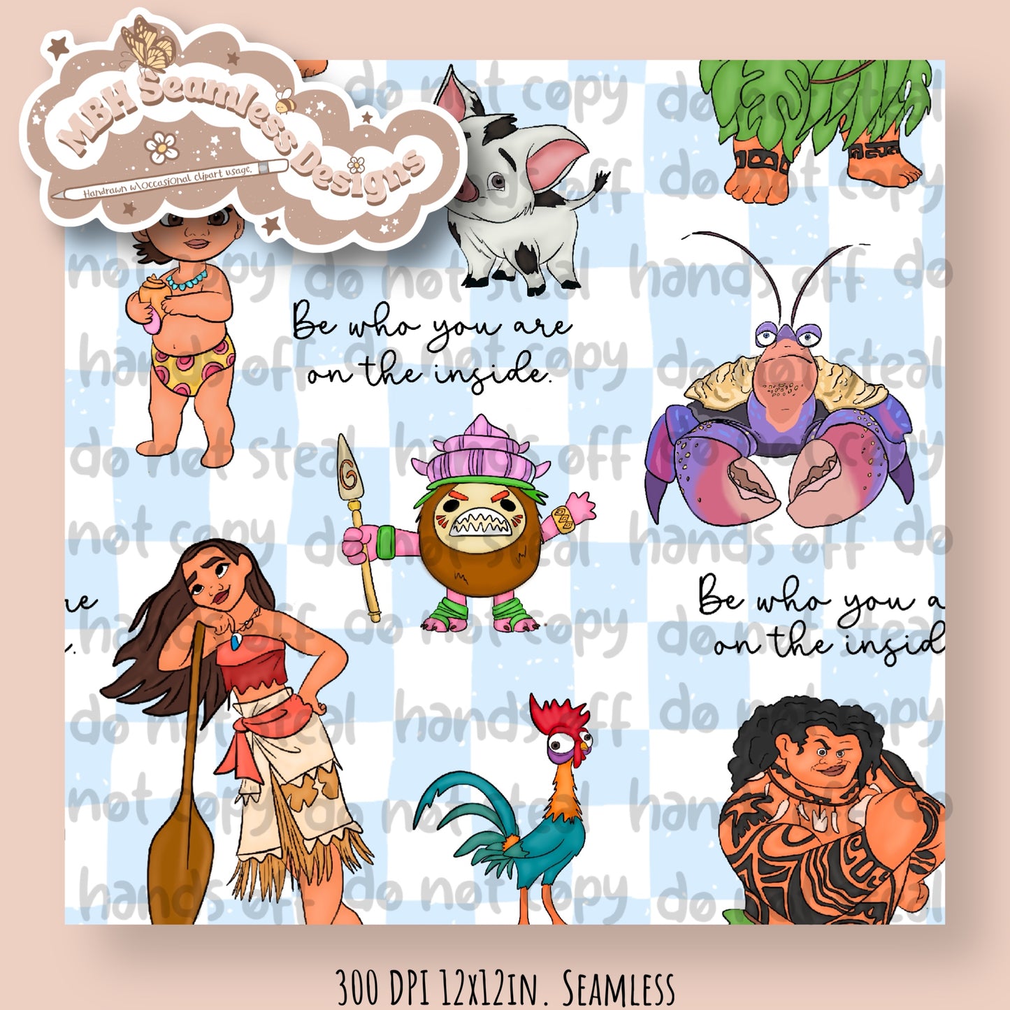 Checkered Ocean Princess Quote Seamless Pattern MULTIPLE COLORWAYS