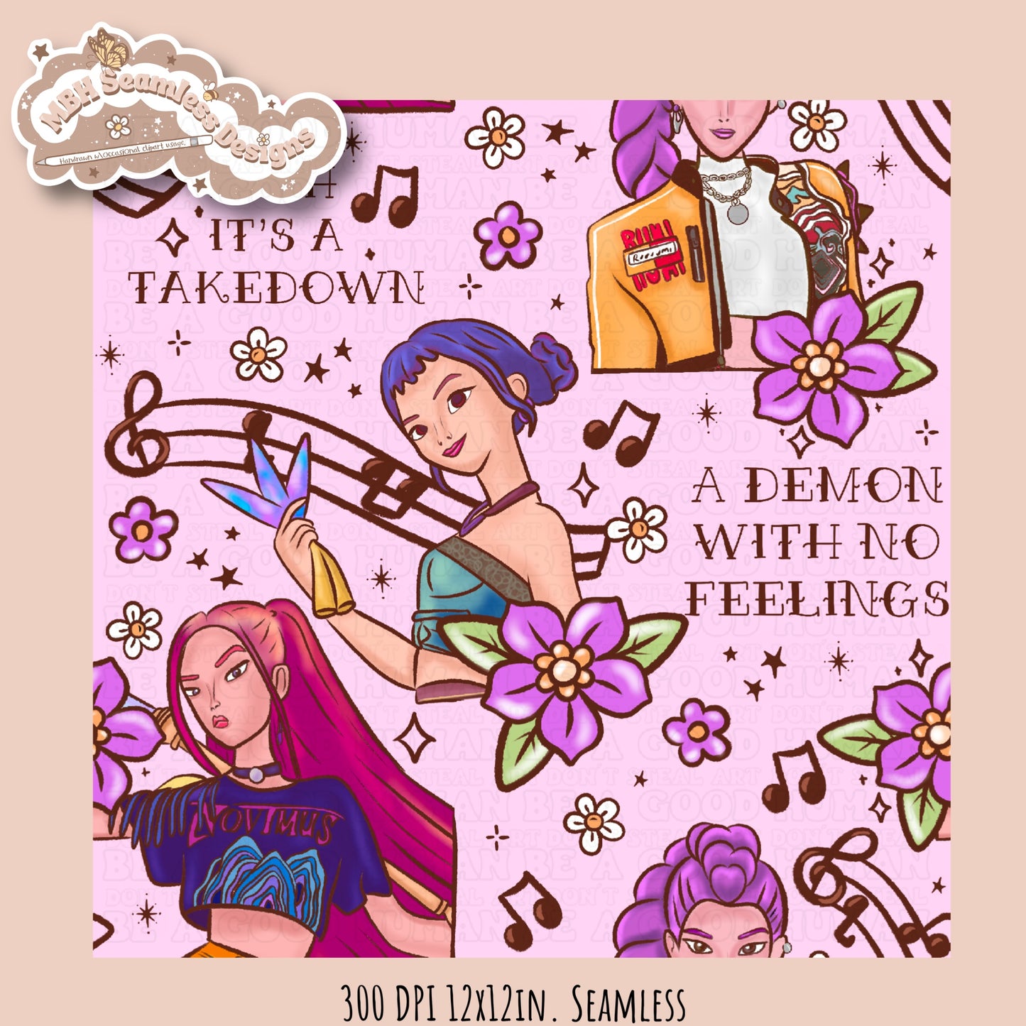 Demon Hunters x Tattoo Lyrics Seamless Pattern // PNG // Assorted Colorways