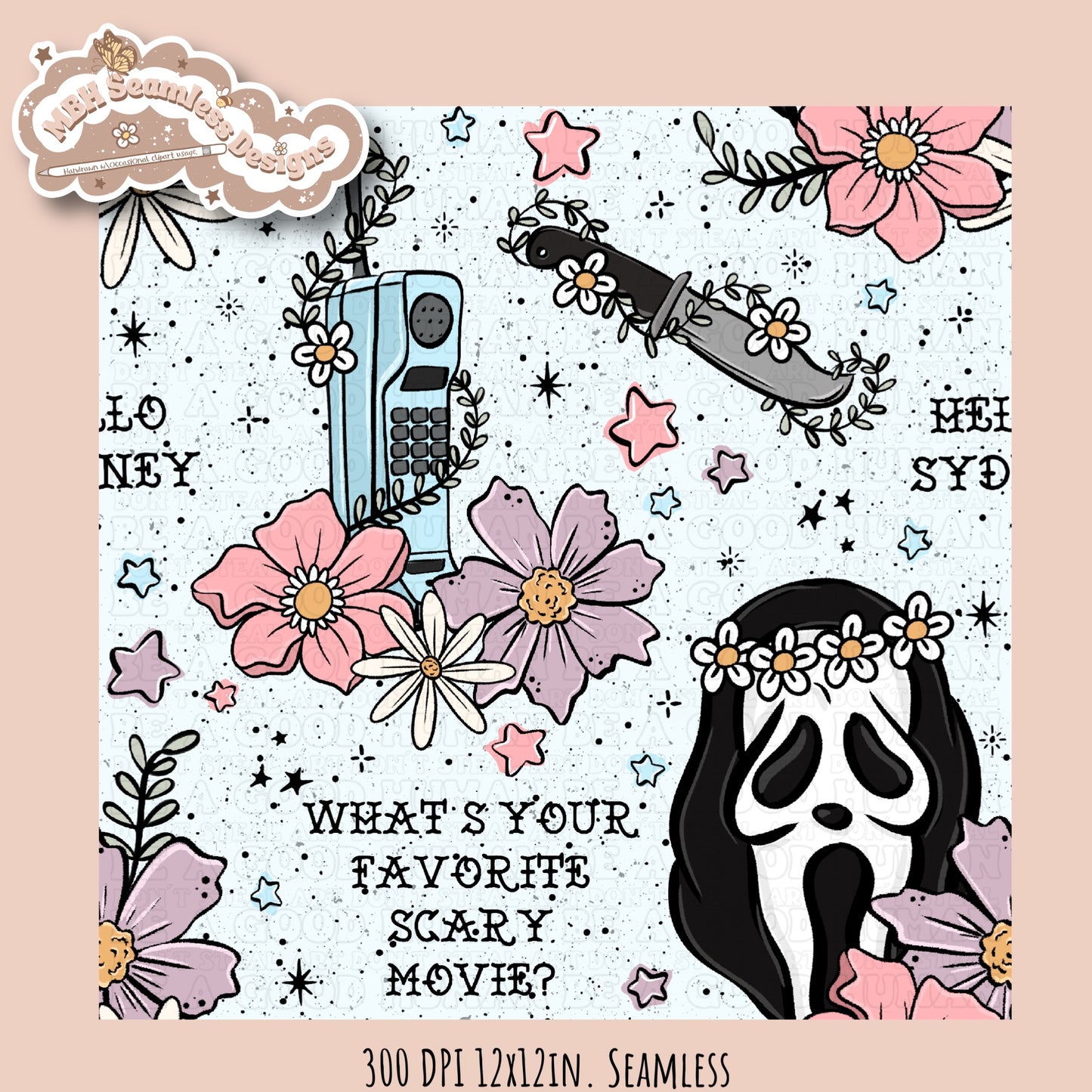 Scream x Tattoo Floral Seamless Pattern // PNG //Multiple Colorway Options