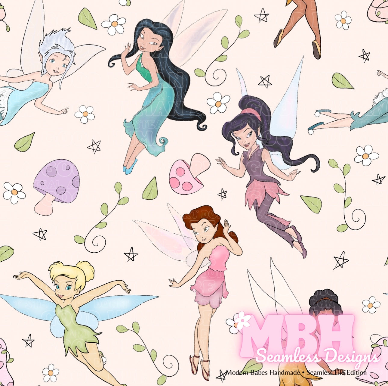 Tink & Friends Floral Seamless Pattern