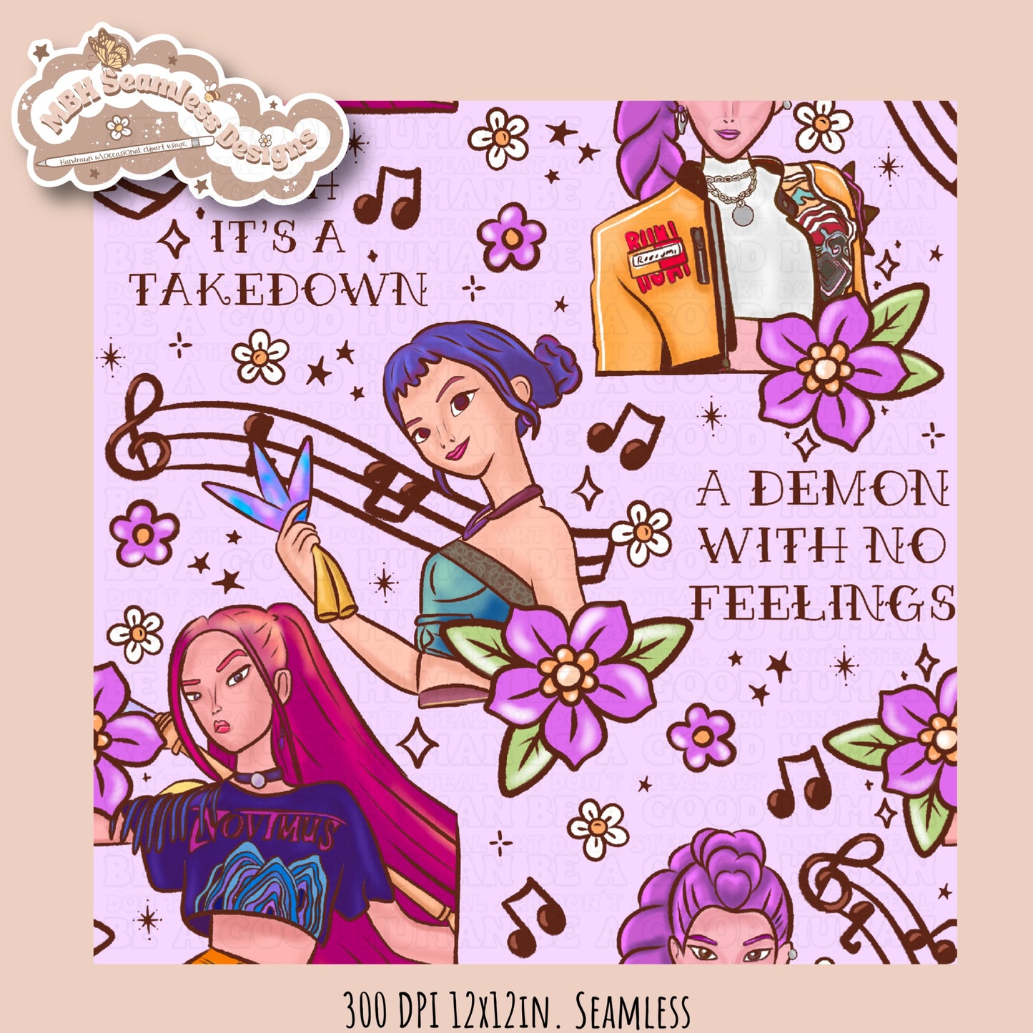 Demon Hunters x Tattoo Lyrics Seamless Pattern // PNG // Assorted Colorways