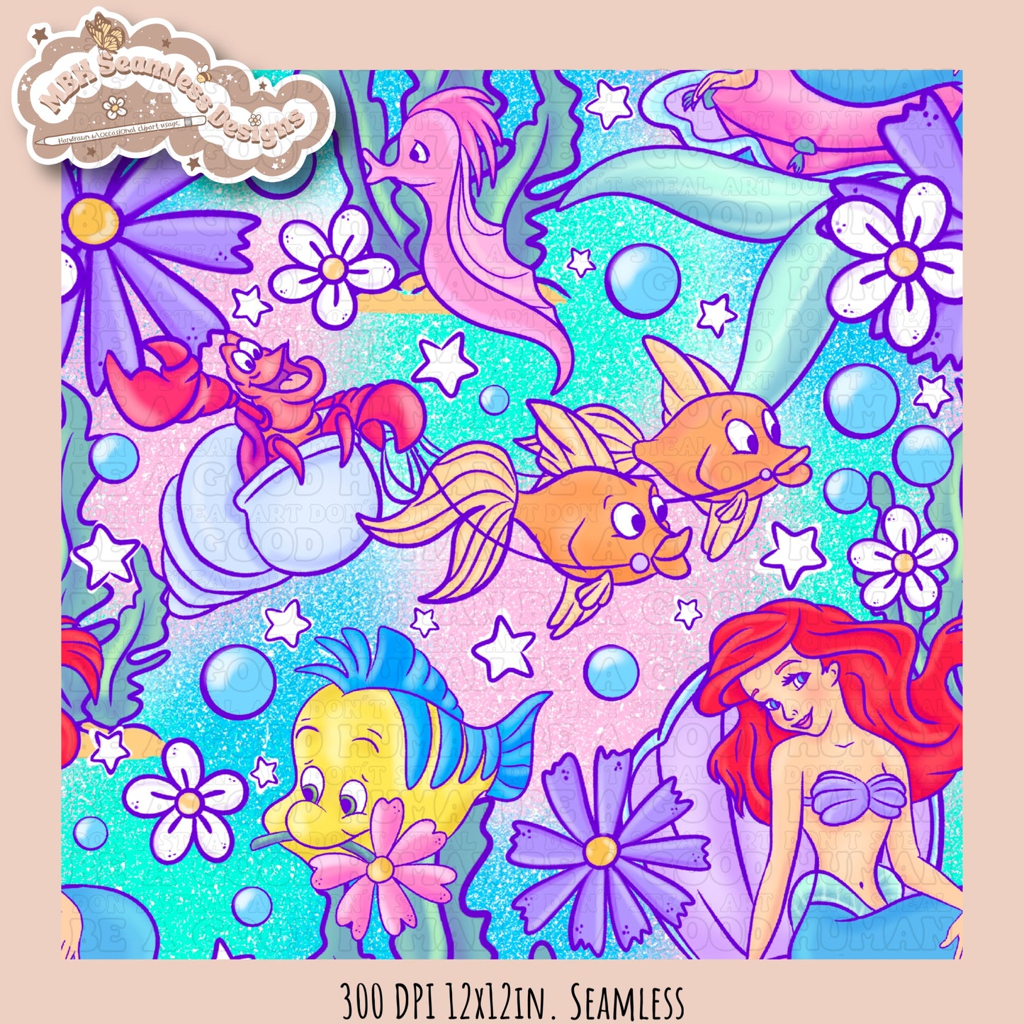 LIMITED EXCLUSIVE Starry Little Mermaid Seamless Pattern & PNG