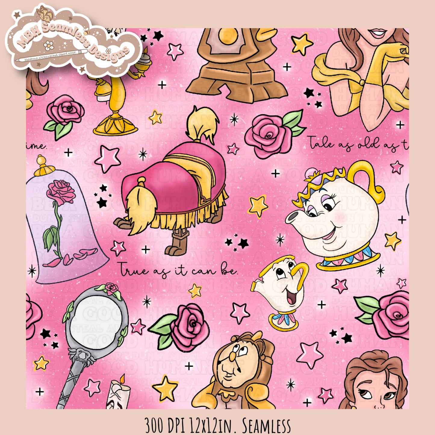Belle and Beast Rose Floral Seamless Pattern & PNG