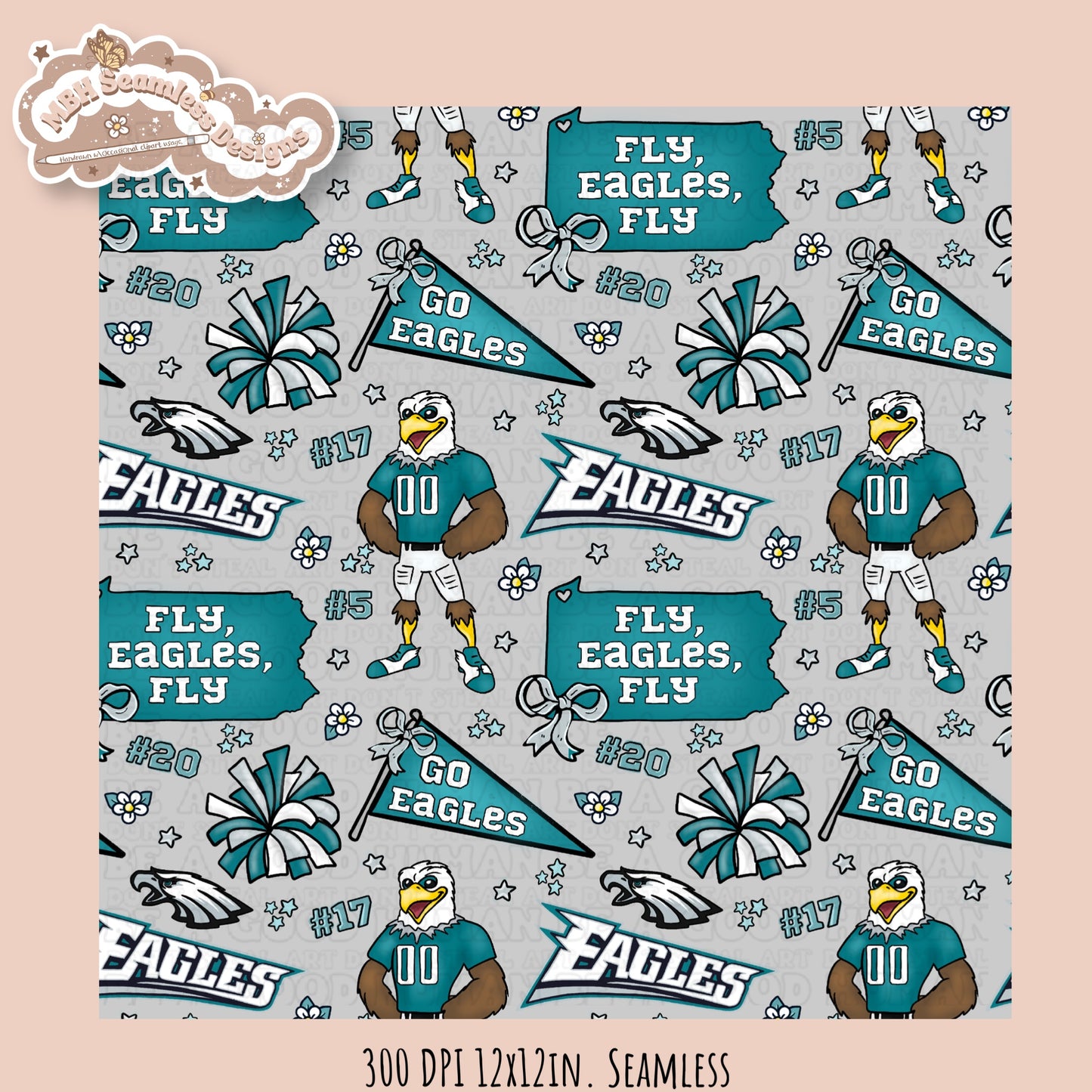 Eagles x Daisies Football Seamless Pattern // Assorted Colorways