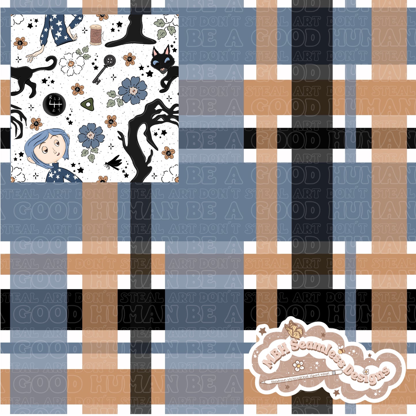 EXCLUSIVE Boho Floral Button Eye Girl & Coordinate Seamless Pattern (NO FABRIC SHOPS)