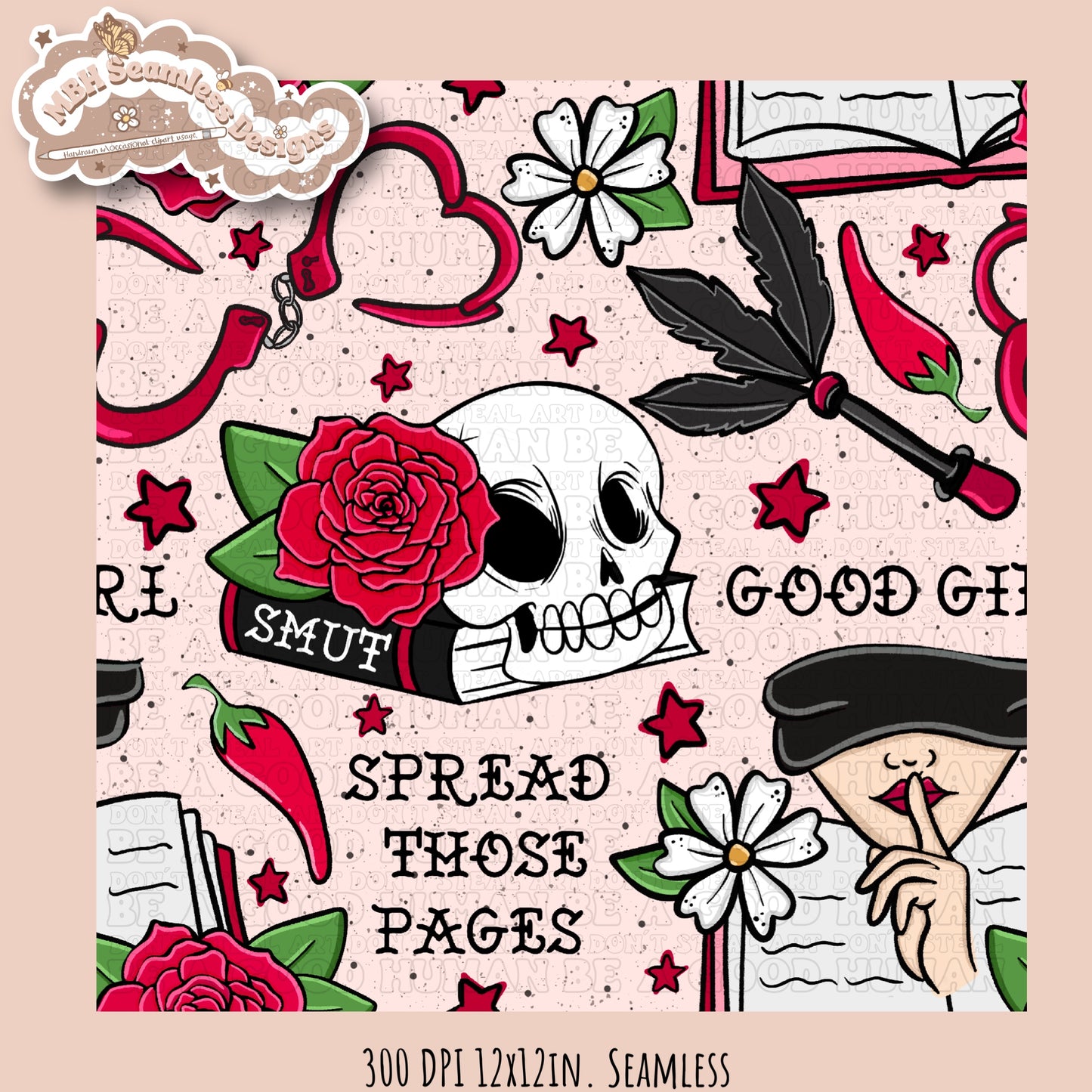 Smut Book Lover Seamless Pattern & PNG•MULTIPLE COLORWAYS