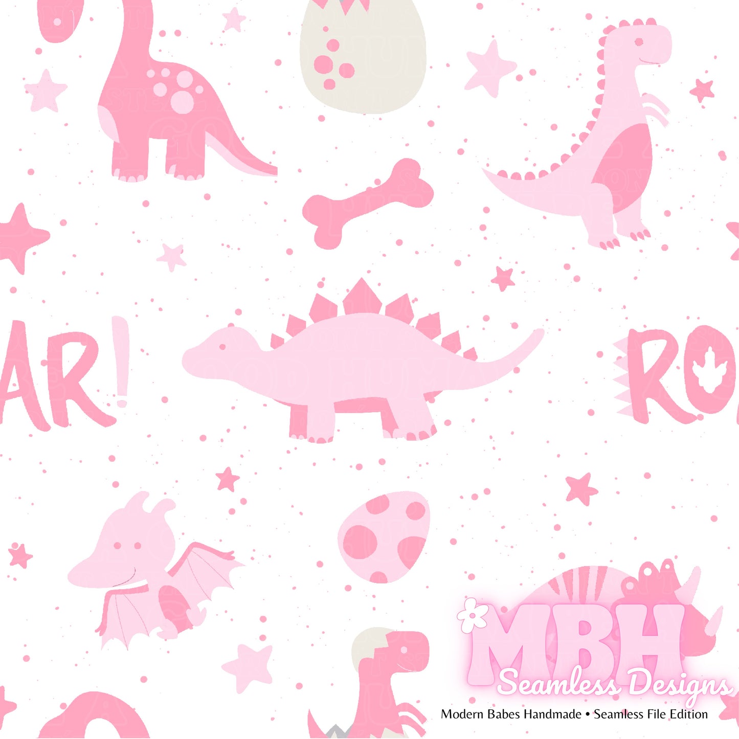 Starry Pink Dinosaurs Seamless Pattern