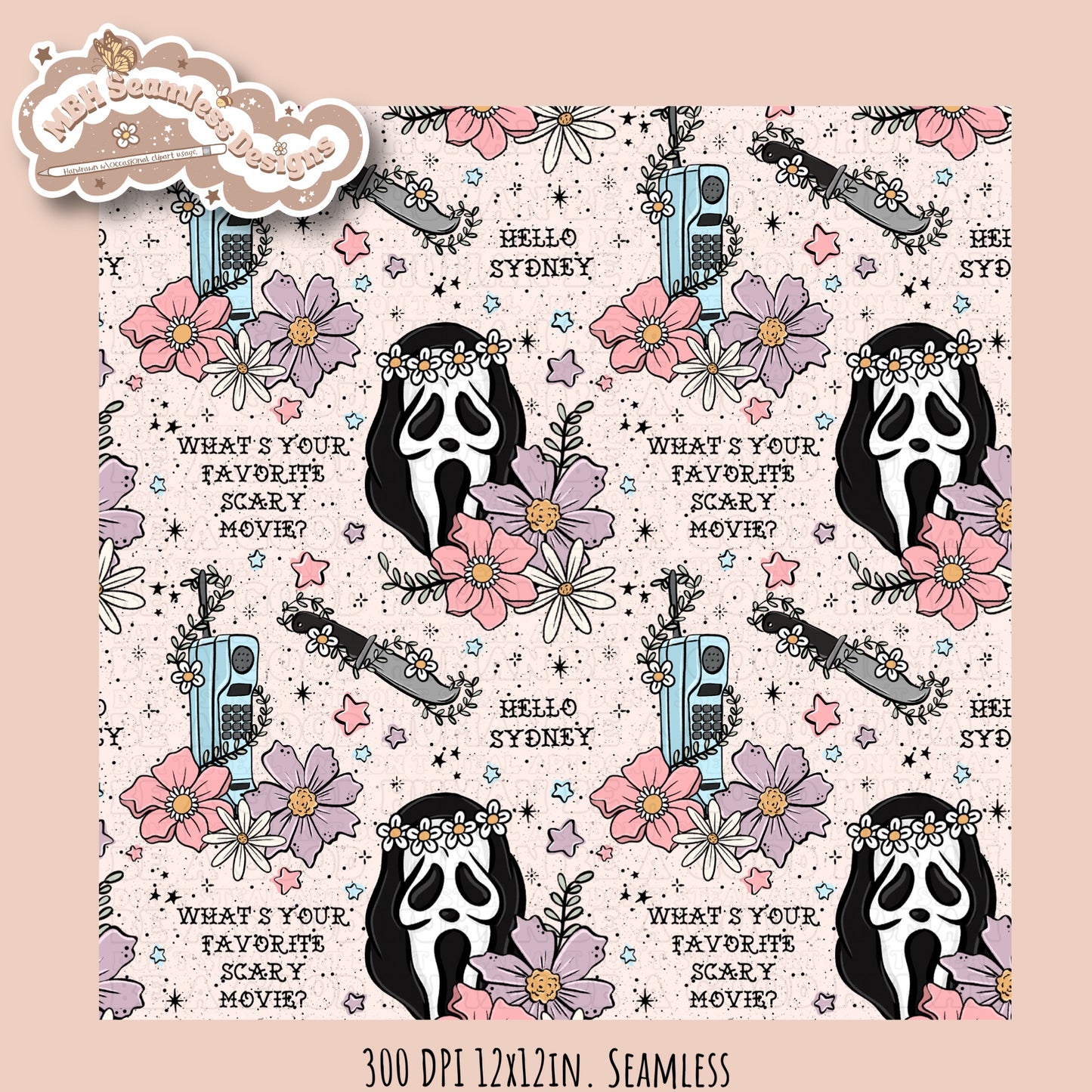 Scream x Tattoo Floral Seamless Pattern // PNG //Multiple Colorway Options