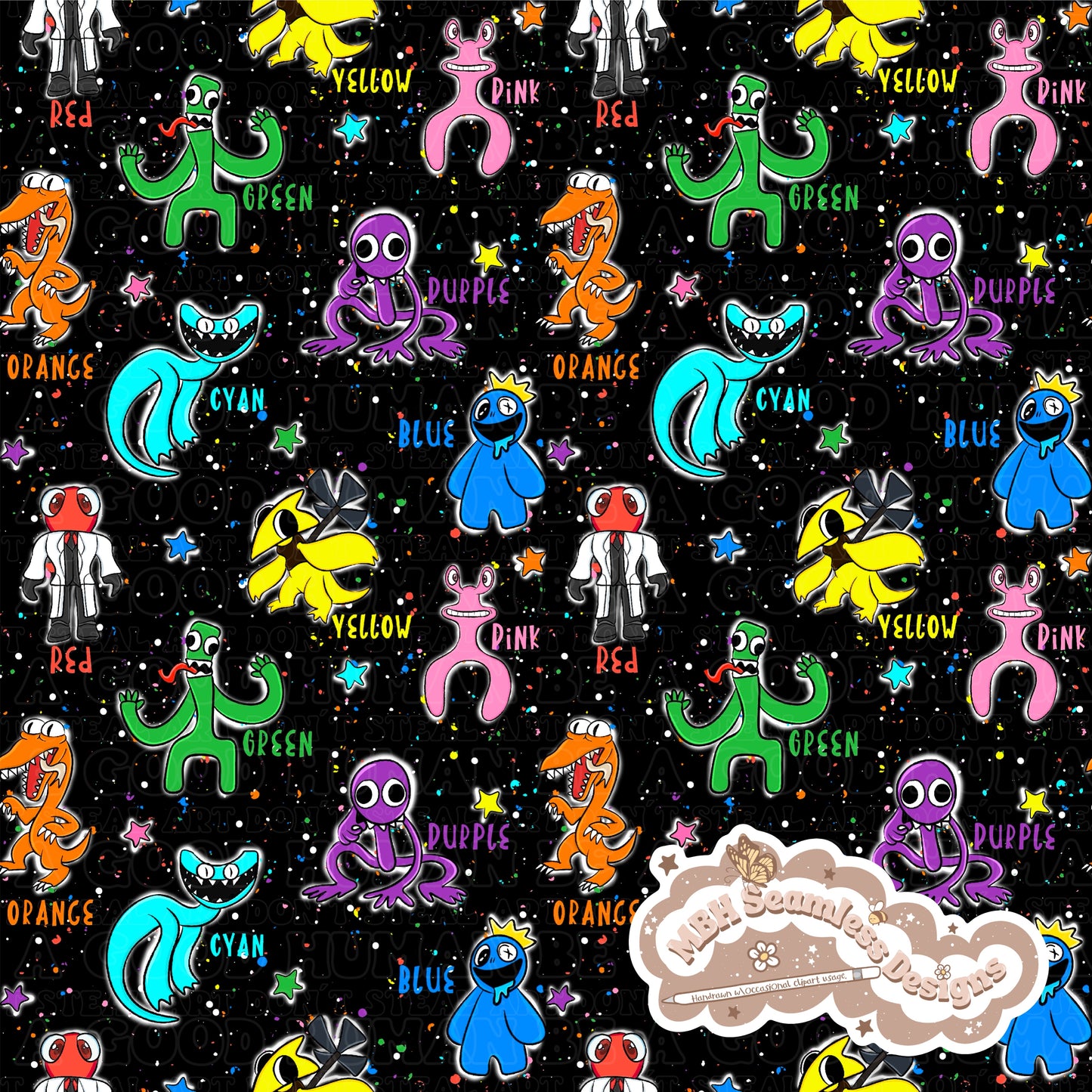 Rainbow Friends Spex Seamless Pattern & PNG MULTIPLE COLORWAYS