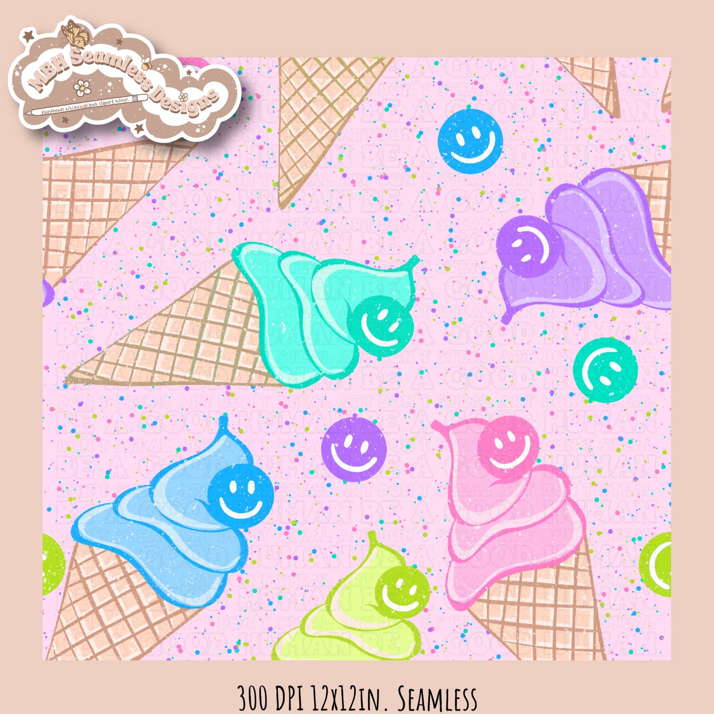 Speckled Ice Cream Smilies Seamless Pattern • Multiple Colorway Options
