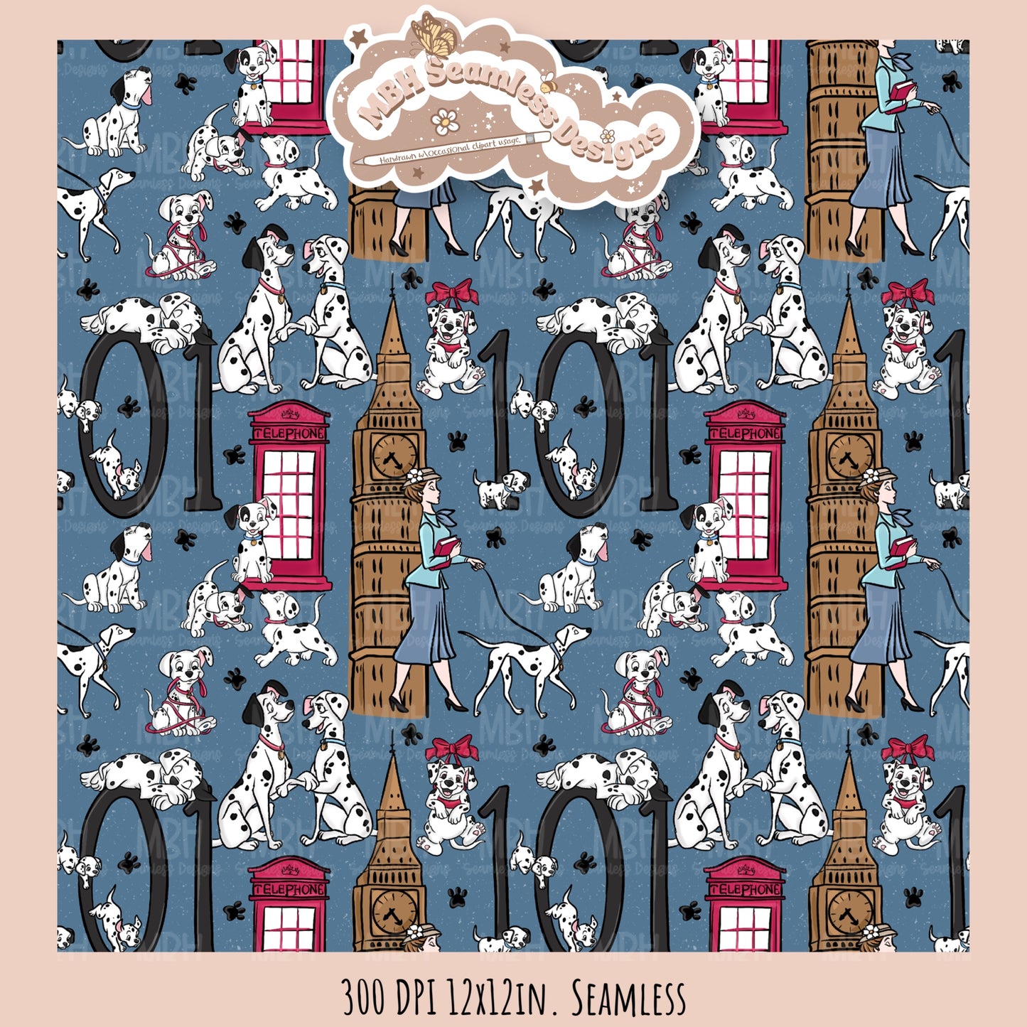 London Dalmations Seamless Pattern // Multiple Colorway Options