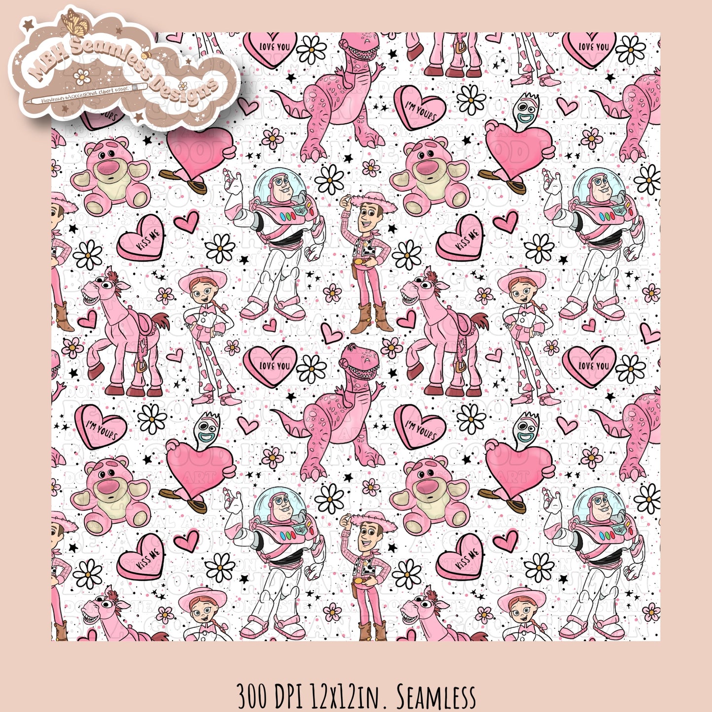 Pink Toy Story Valentine’s Day Seamless Pattern // PNG • Multiple Colorways