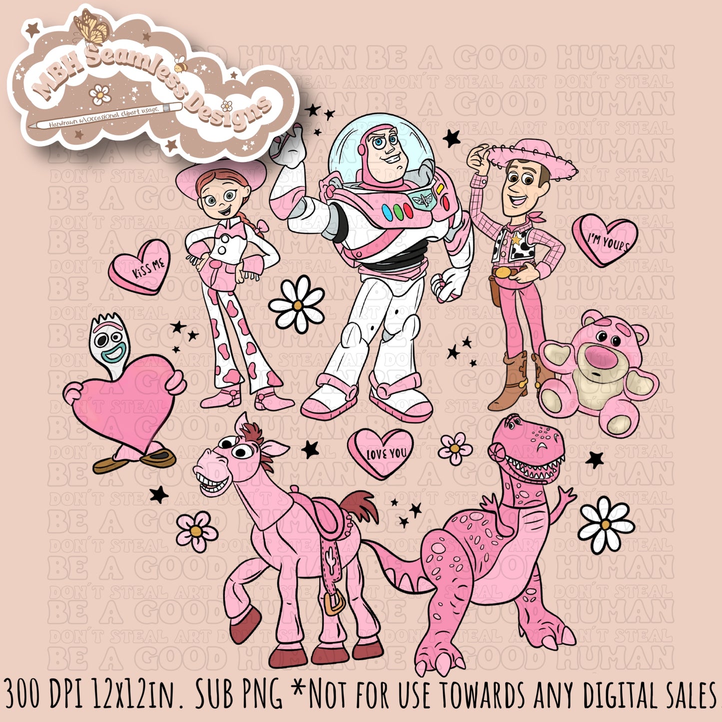 Pink Toy Story Valentine’s Day Seamless Pattern // PNG • Multiple Colorways