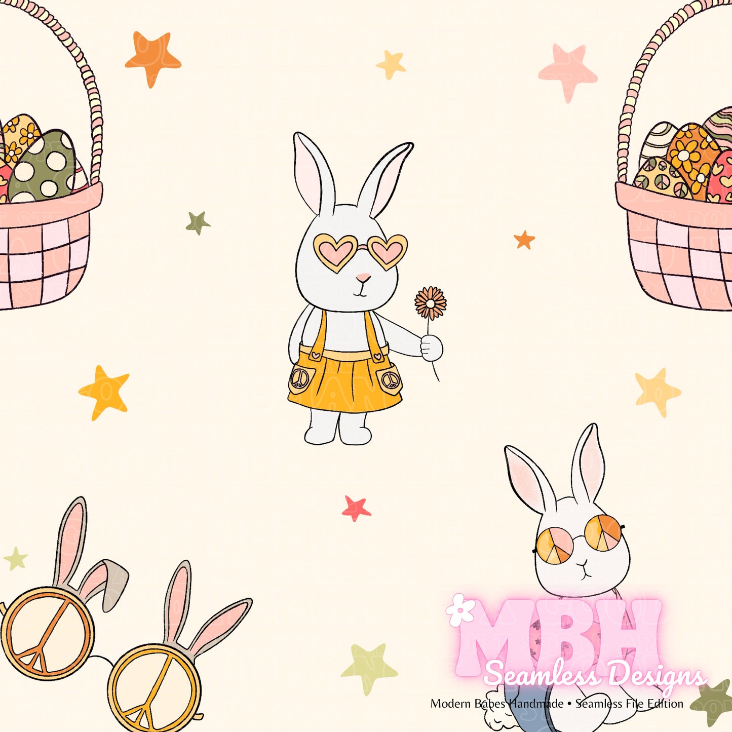 Hippie Bunnies Assorted Colorways Seamless Pattern