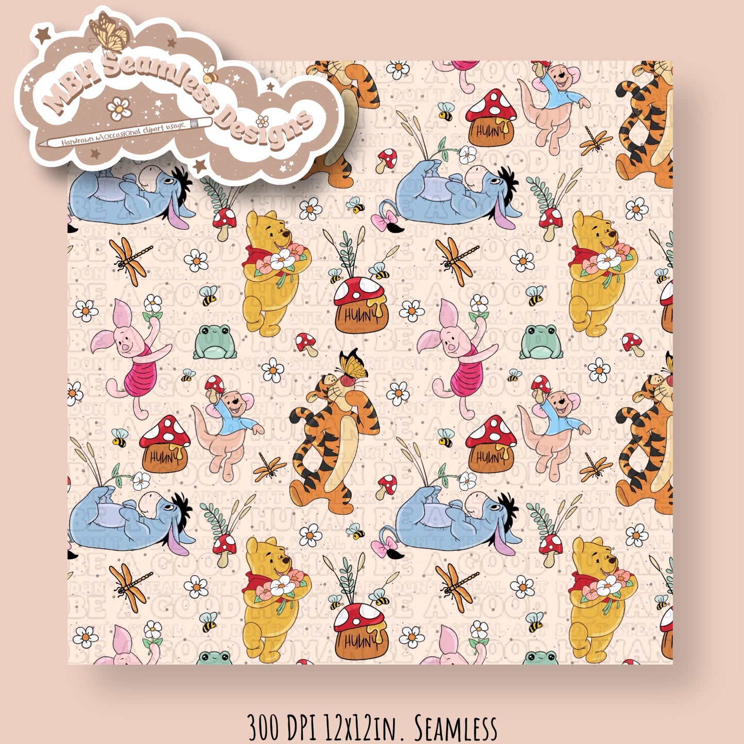 Cottagecore Pooh & Friends MULTIPLE COLORWAYS Seamless Pattern