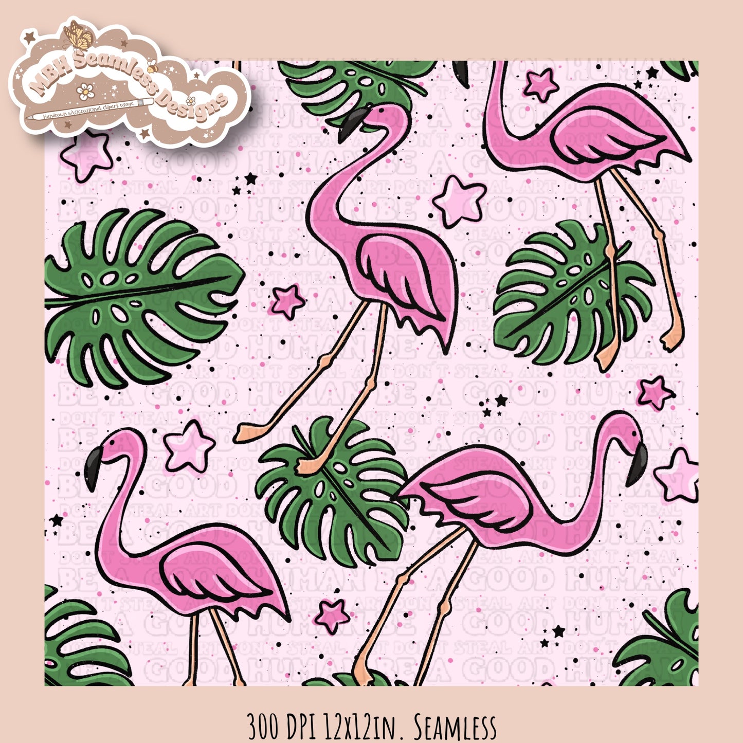 Pink Flamingos Seamless Pattern MULTIPLE COLORWAY OPTIONS
