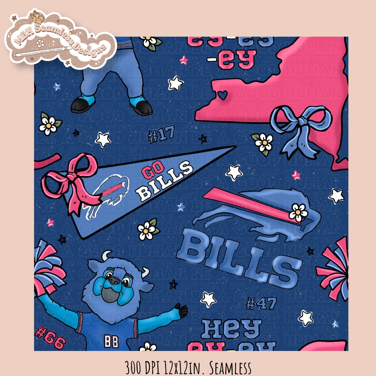 Bills x Daisies Football Seamless Pattern // Assorted Colorways
