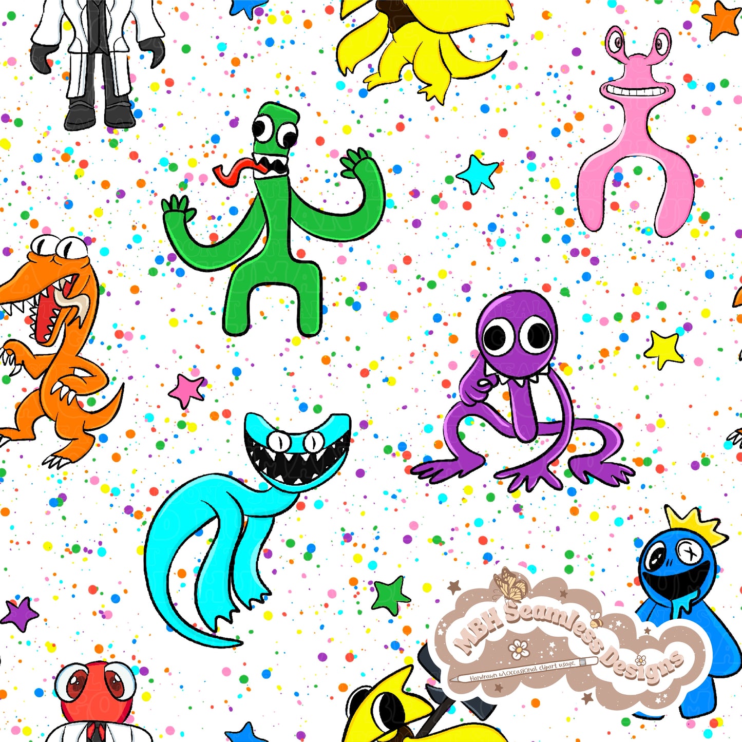 Rainbow Friends Spex Seamless Pattern & PNG MULTIPLE COLORWAYS