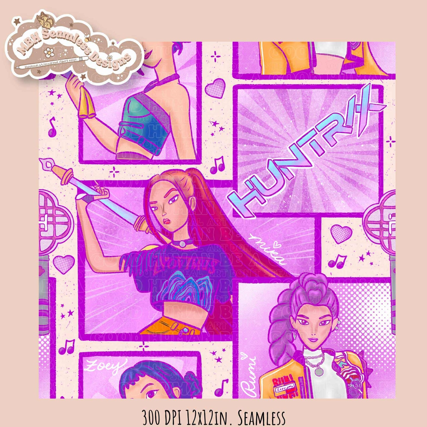 Comic Huntrx Seamless Pattern // PNG // Assorted Colorways
