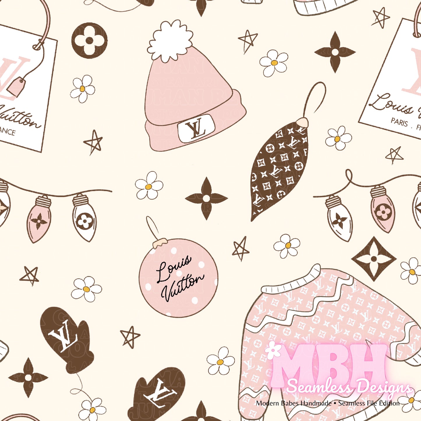 Pink or Blue Boujee Boho Winter Seamless Pattern