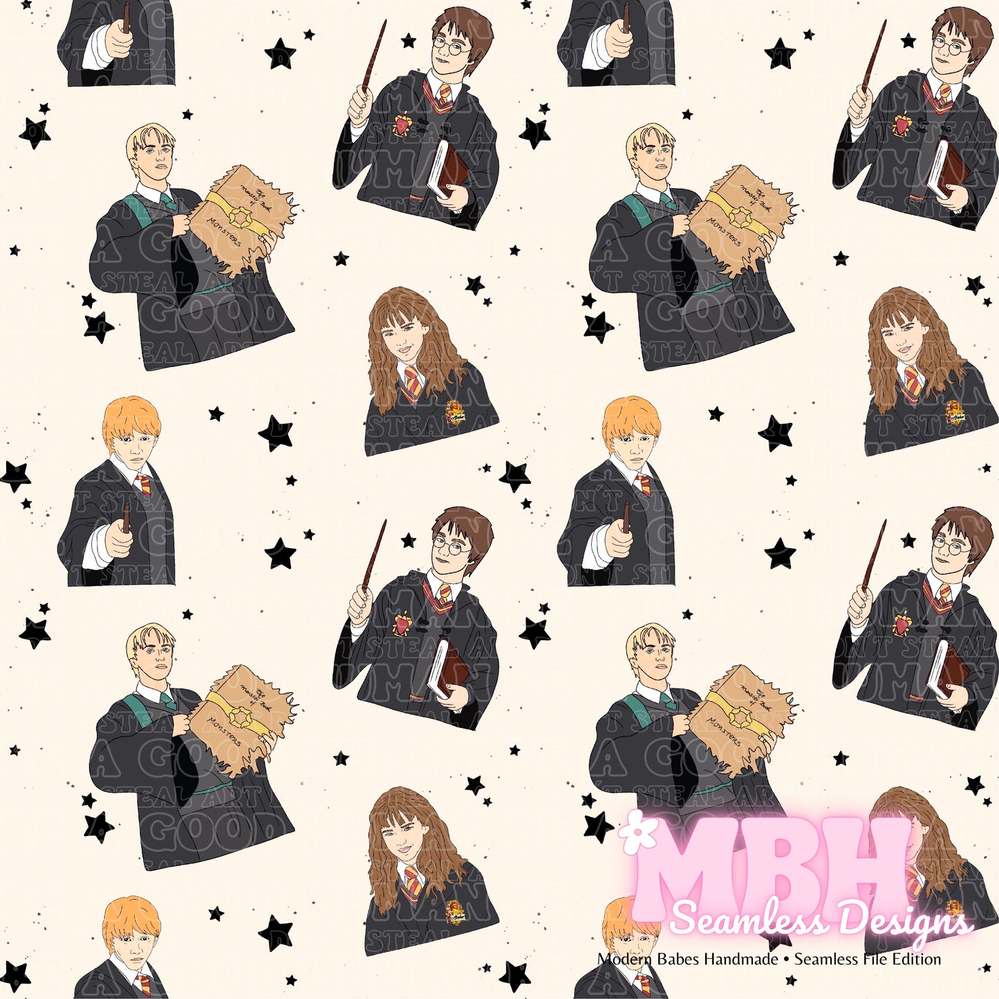 Starry HP Characters Seamless Pattern