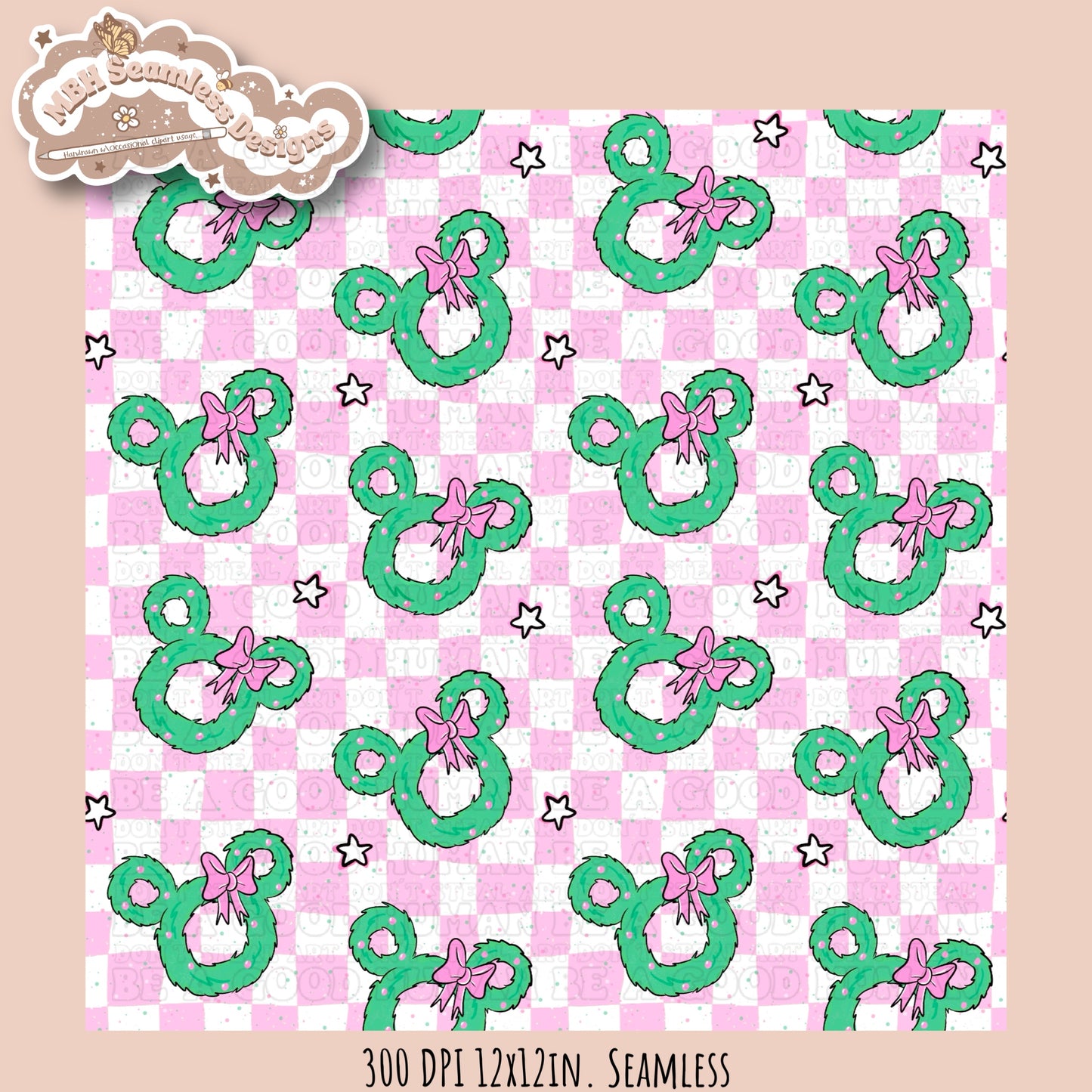 Pink Mouse Wreath Seamless Pattern MULTIPLE COLORWAYS