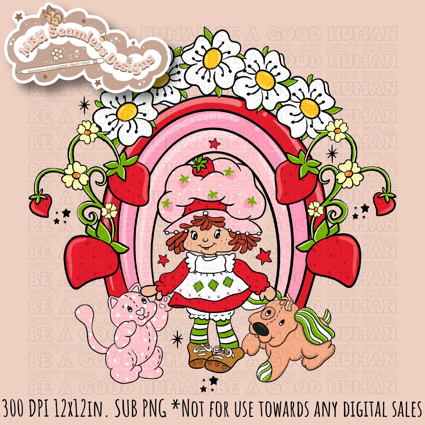 Rainbow Strawberry Shortcake Seamless Pattern // PNG • Multiple Colorway Options