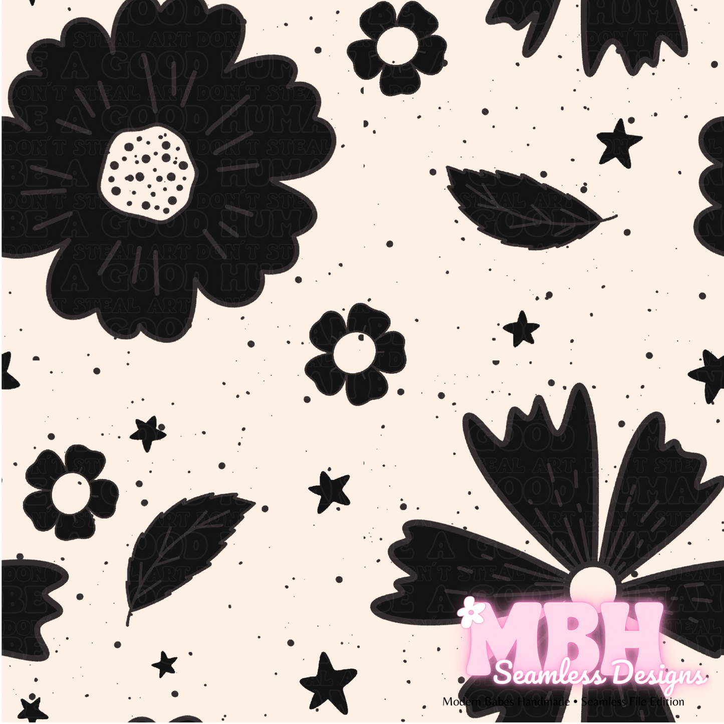 Midnight Starry Floral Seamless Pattern