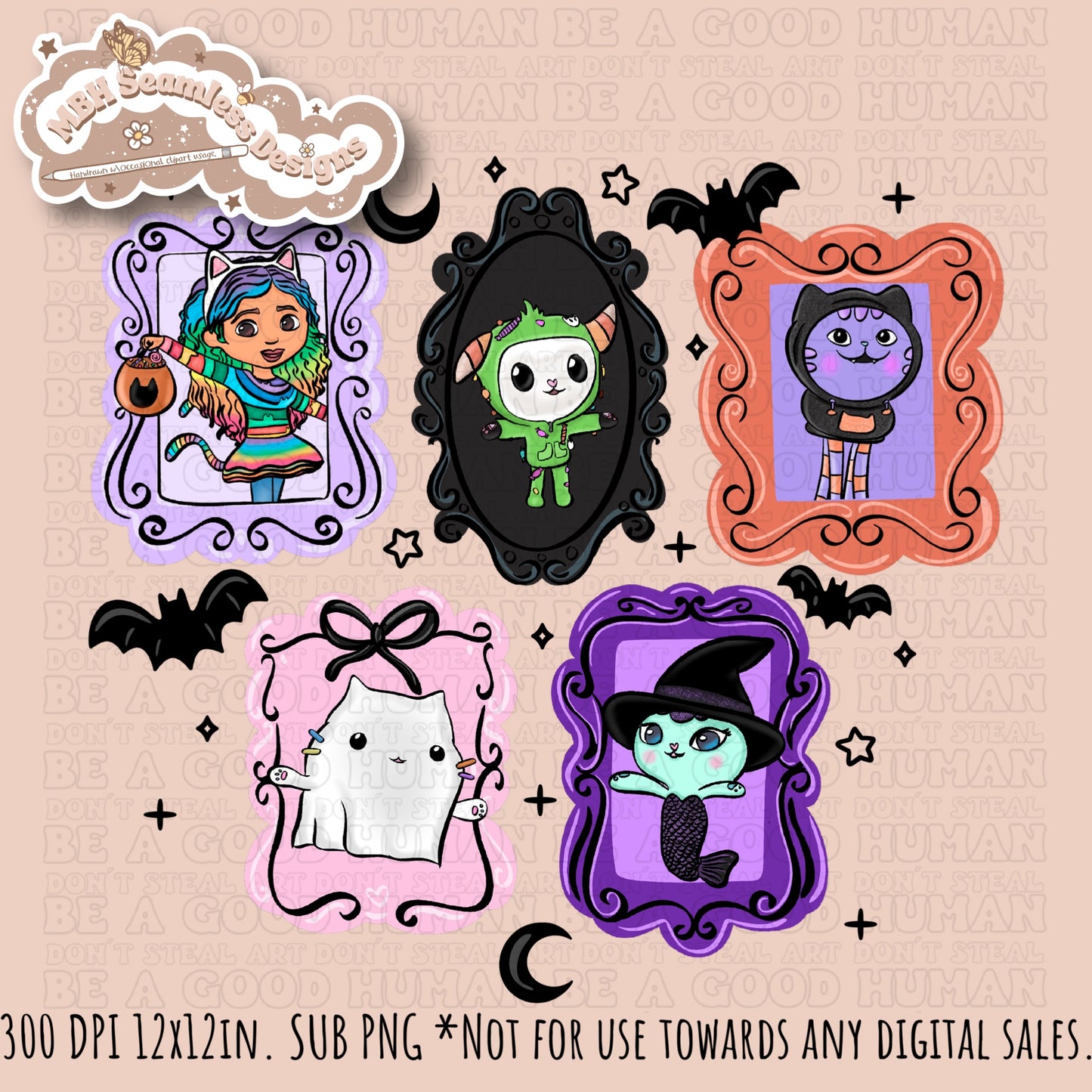 Gabby Spooky Frames Seamless Pattern // PNG // Assorted Colorways