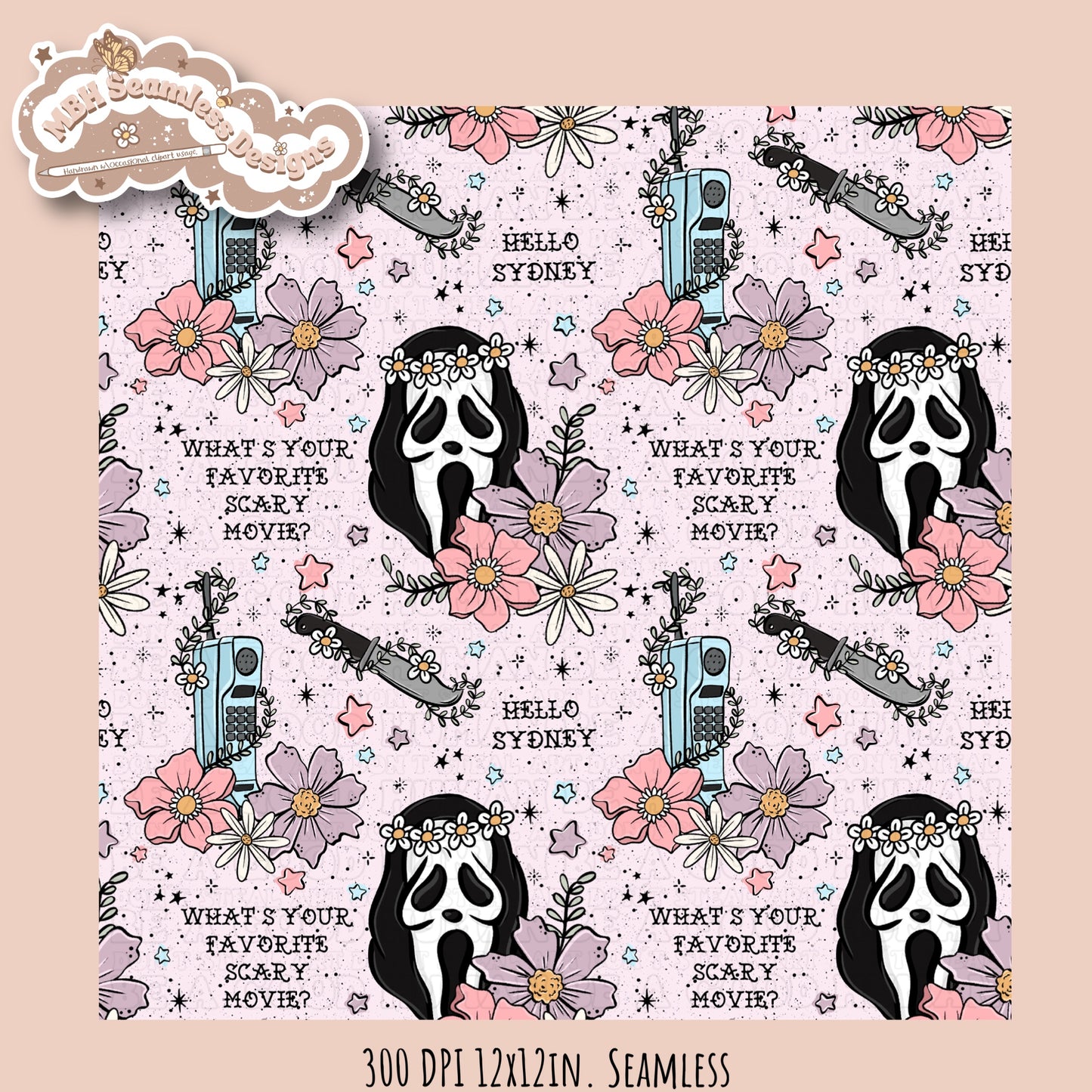 Scream x Tattoo Floral Seamless Pattern // PNG //Multiple Colorway Options