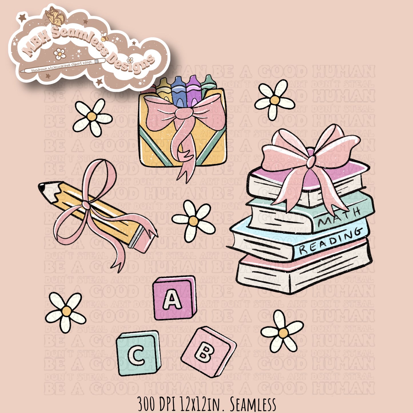 Dusty Boho Back to School Seamless // PNG • MULTIPLE COLORWAYS