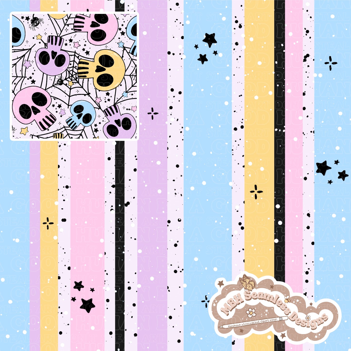Pastel Spiderweb Skulls Seamless Pattern // COORDS • MULTIPLE COLORWAYS