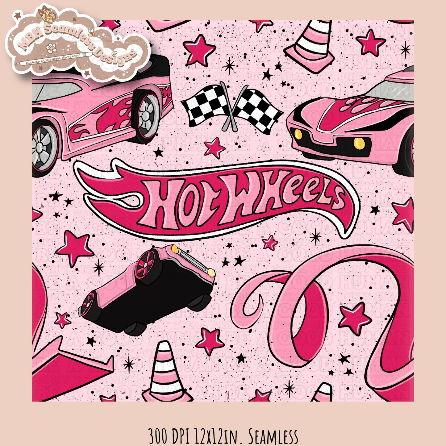 Girly Hot Wheels Seamless Pattern Multiple Colorways