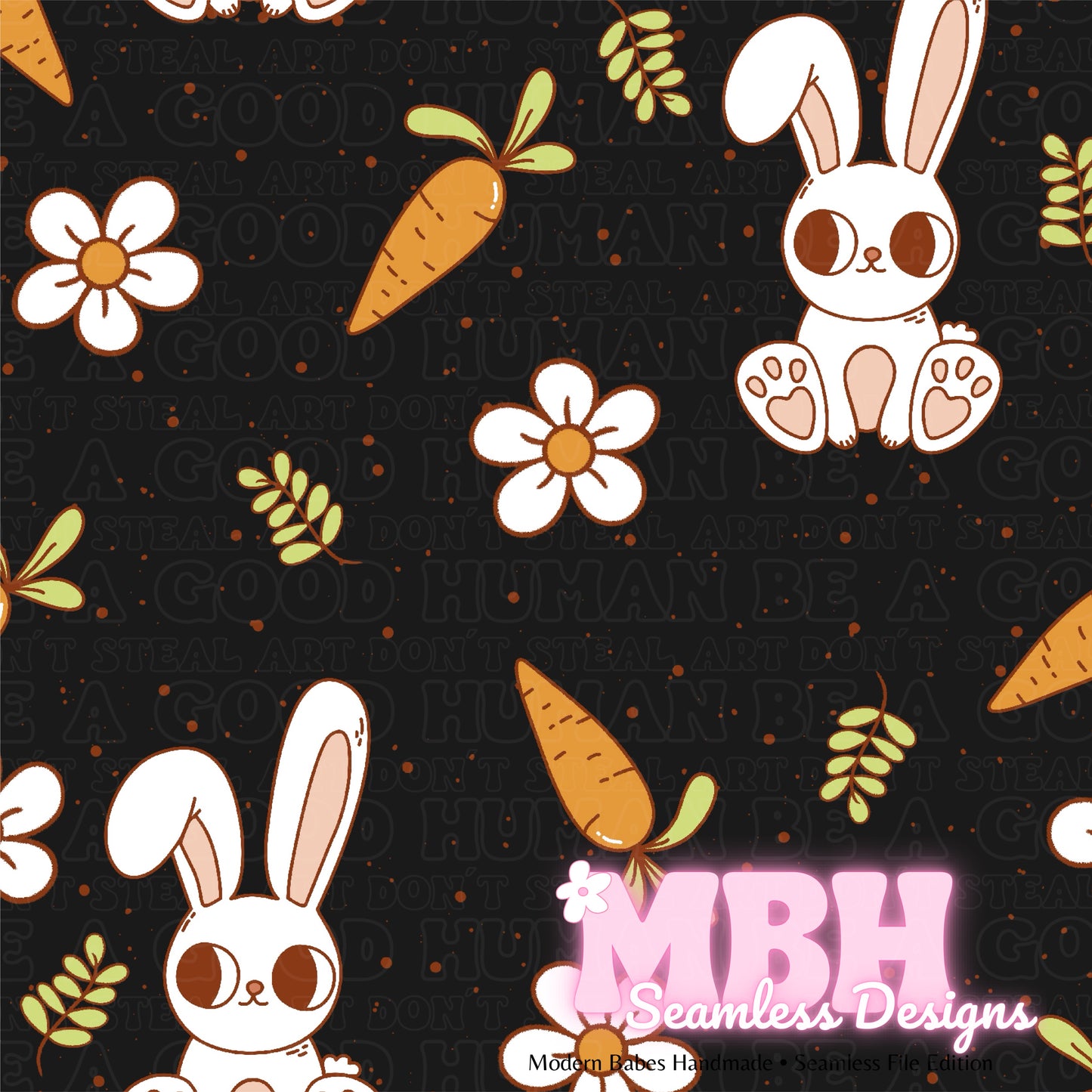 Cute Daisy Bunny Carrots SPEX Seamless Pattern Multiple Colorways