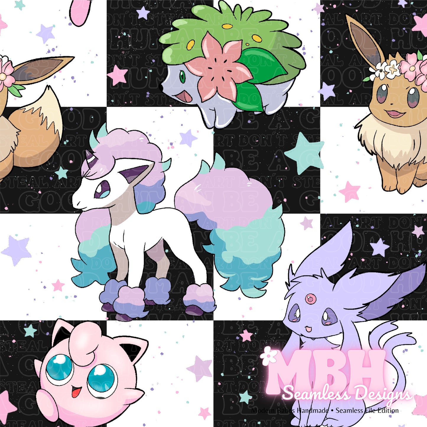 Starry Cute Pokémon Chex Assorted Colorways Seamless Pattern