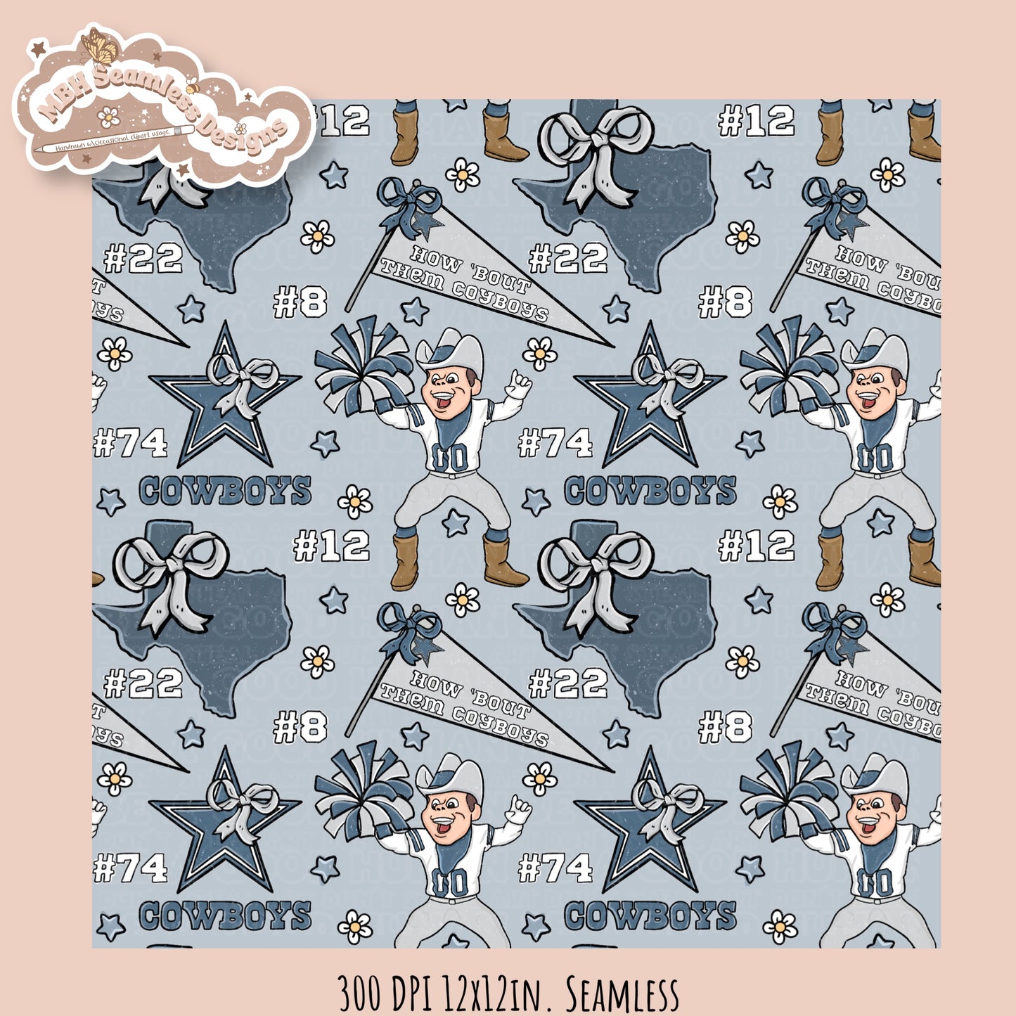 Cowboys x Daisies Football Seamless Pattern // Assorted Colorways