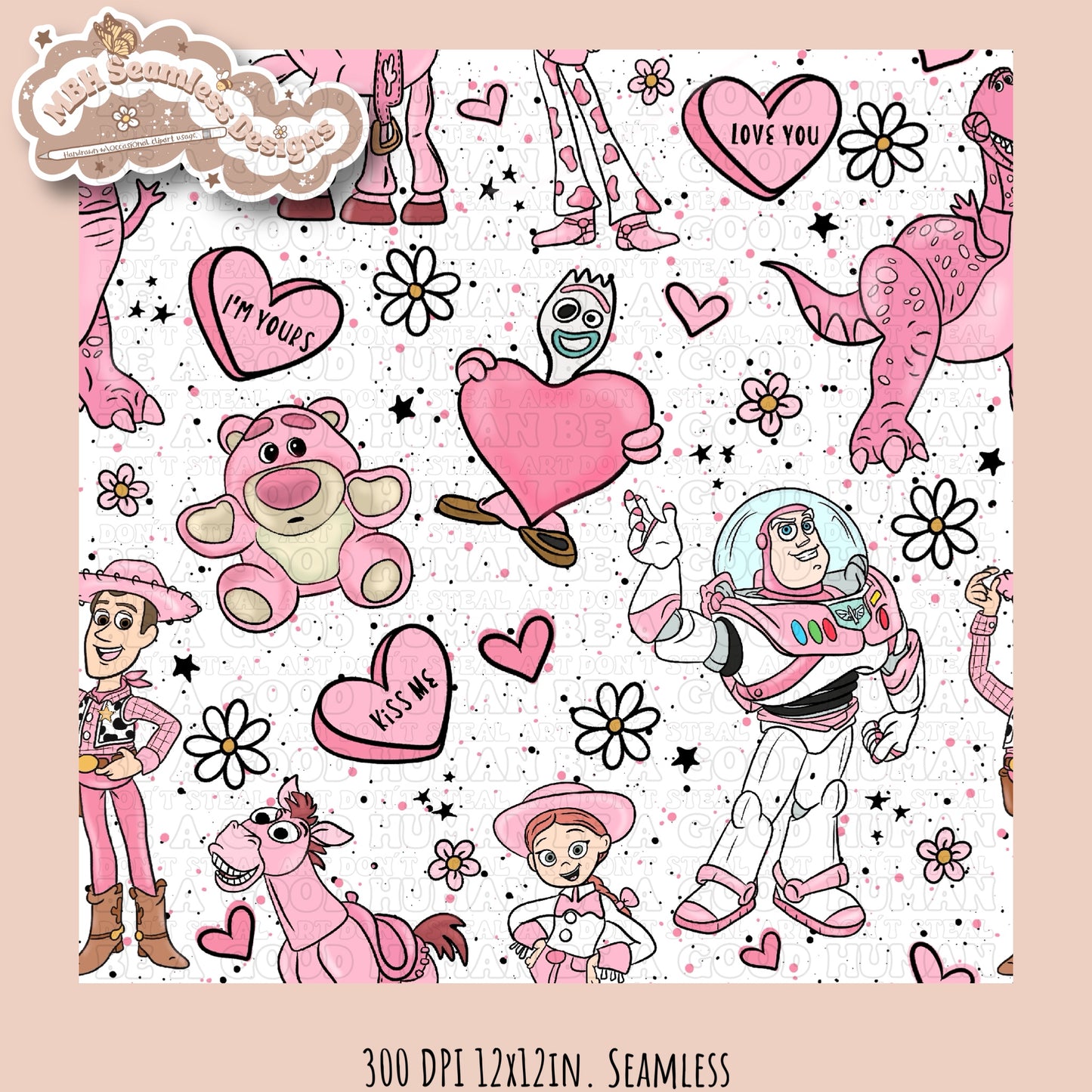 Pink Toy Story Valentine’s Day Seamless Pattern // PNG • Multiple Colorways