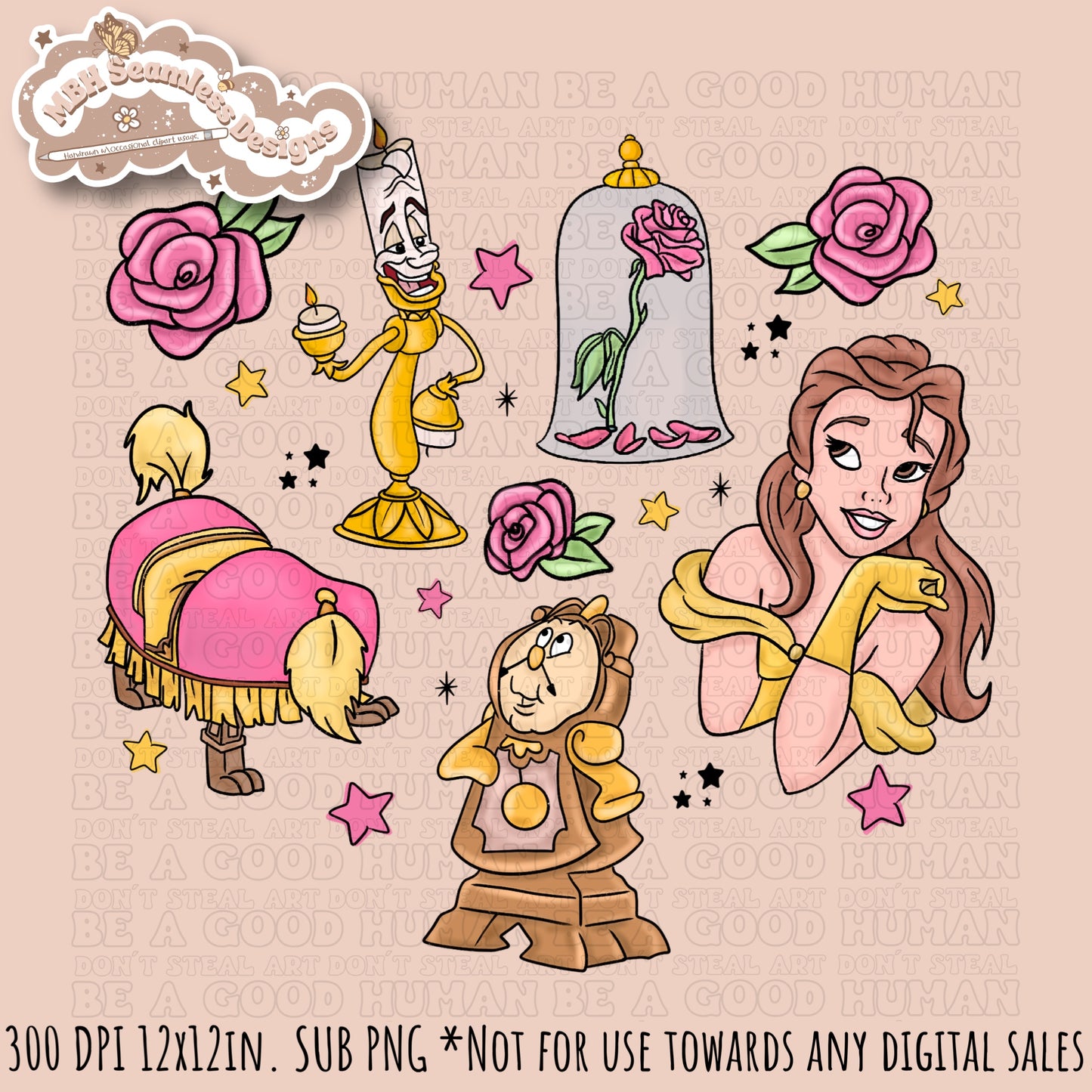 Belle and Beast Rose Floral Seamless Pattern & PNG