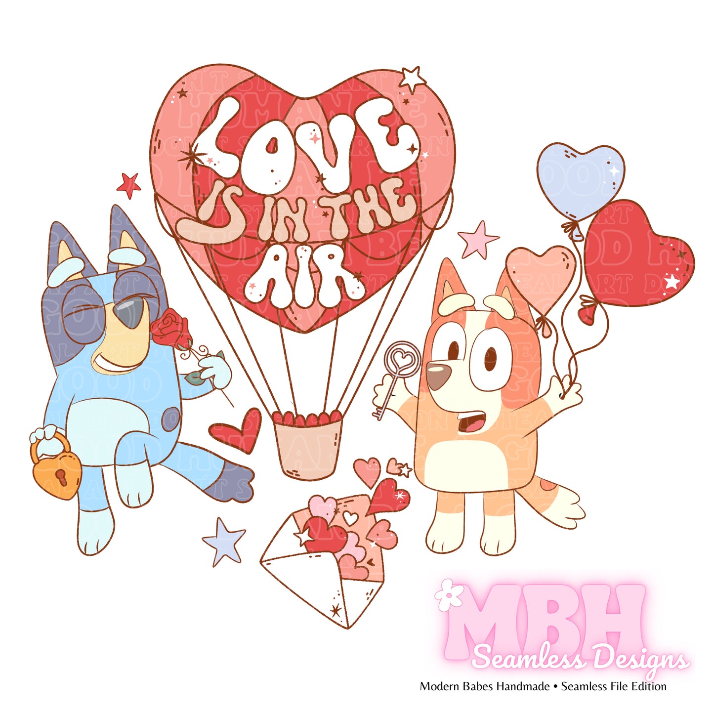 053 Heeler Valentine’s Day Patchwork 3 Colorways Seamless Pattern