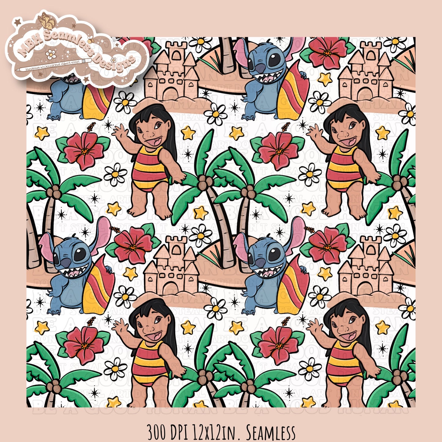 Lilo Stitch Beach Seamless Pattern & PNG MULTIPLE COLORWAY OPTIONS