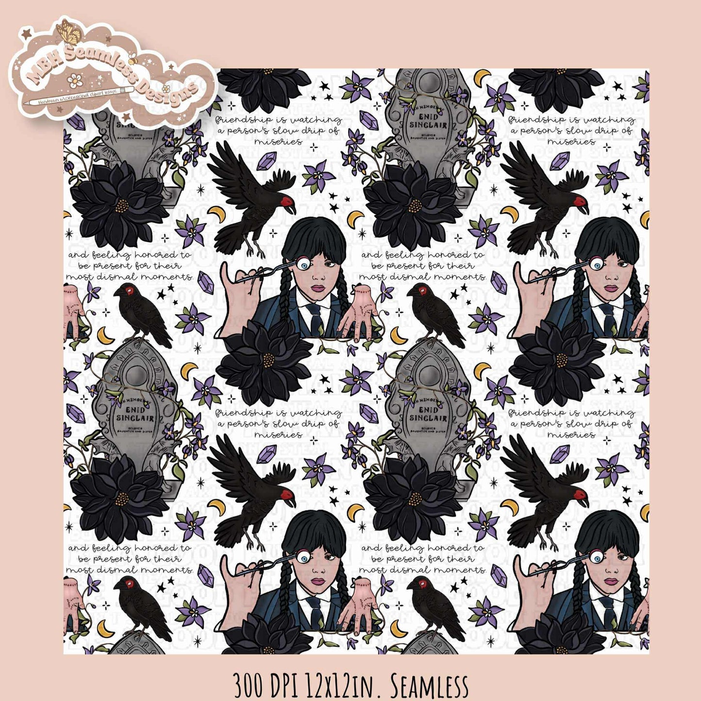 Wednesday Friends Quote Seamless Pattern // PNG // Assorted Colorways