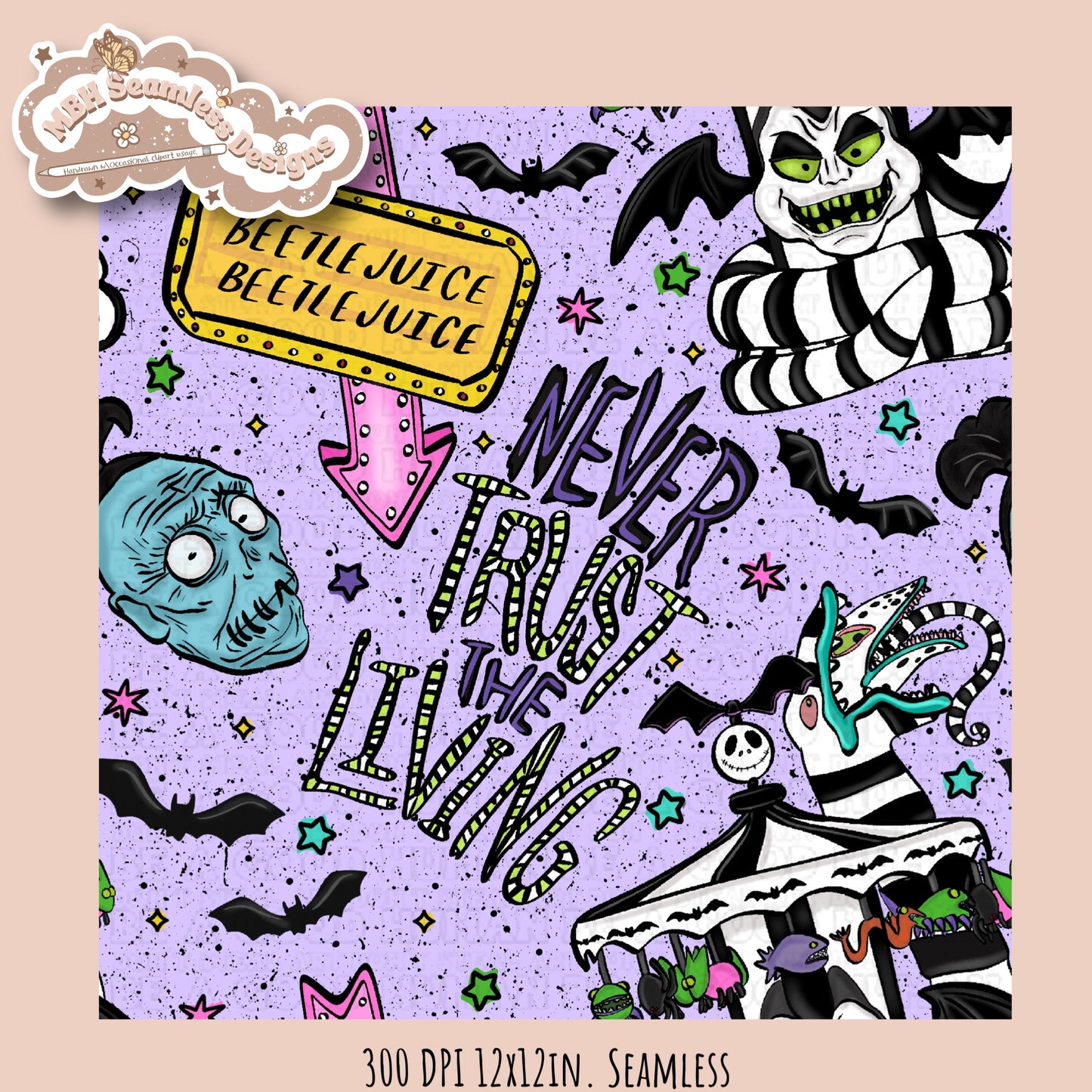 Never Trust The Living Seamless Pattern // PNG // Multiple Colorway Options