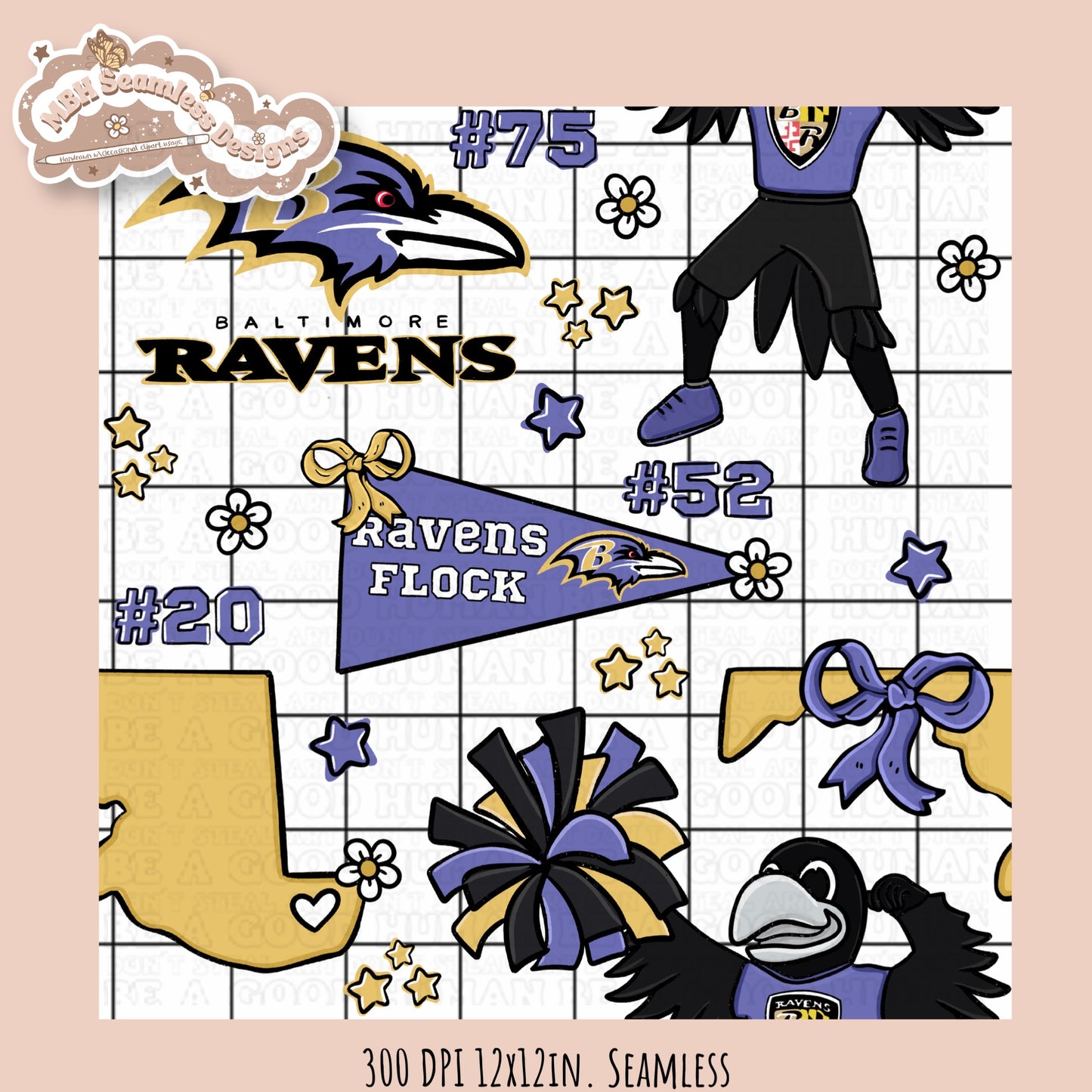 Ravens x Daisies Football Seamless Pattern // Assorted Colorways