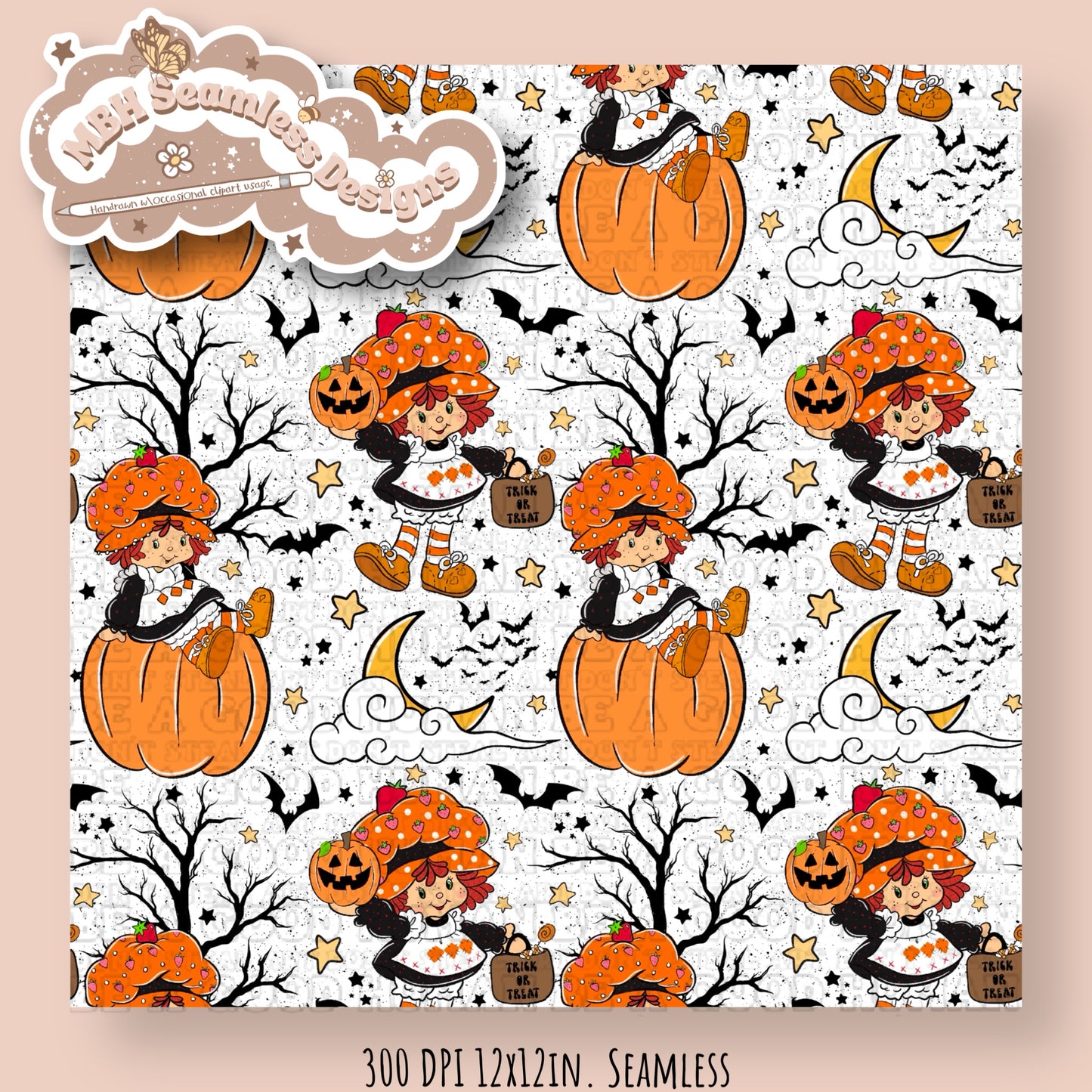 Spooky Strawberry Shortcake Seamless File MULTIPLE COLORWAYS