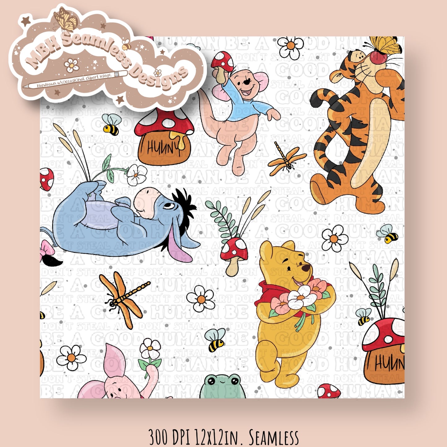 Cottagecore Pooh & Friends MULTIPLE COLORWAYS Seamless Pattern